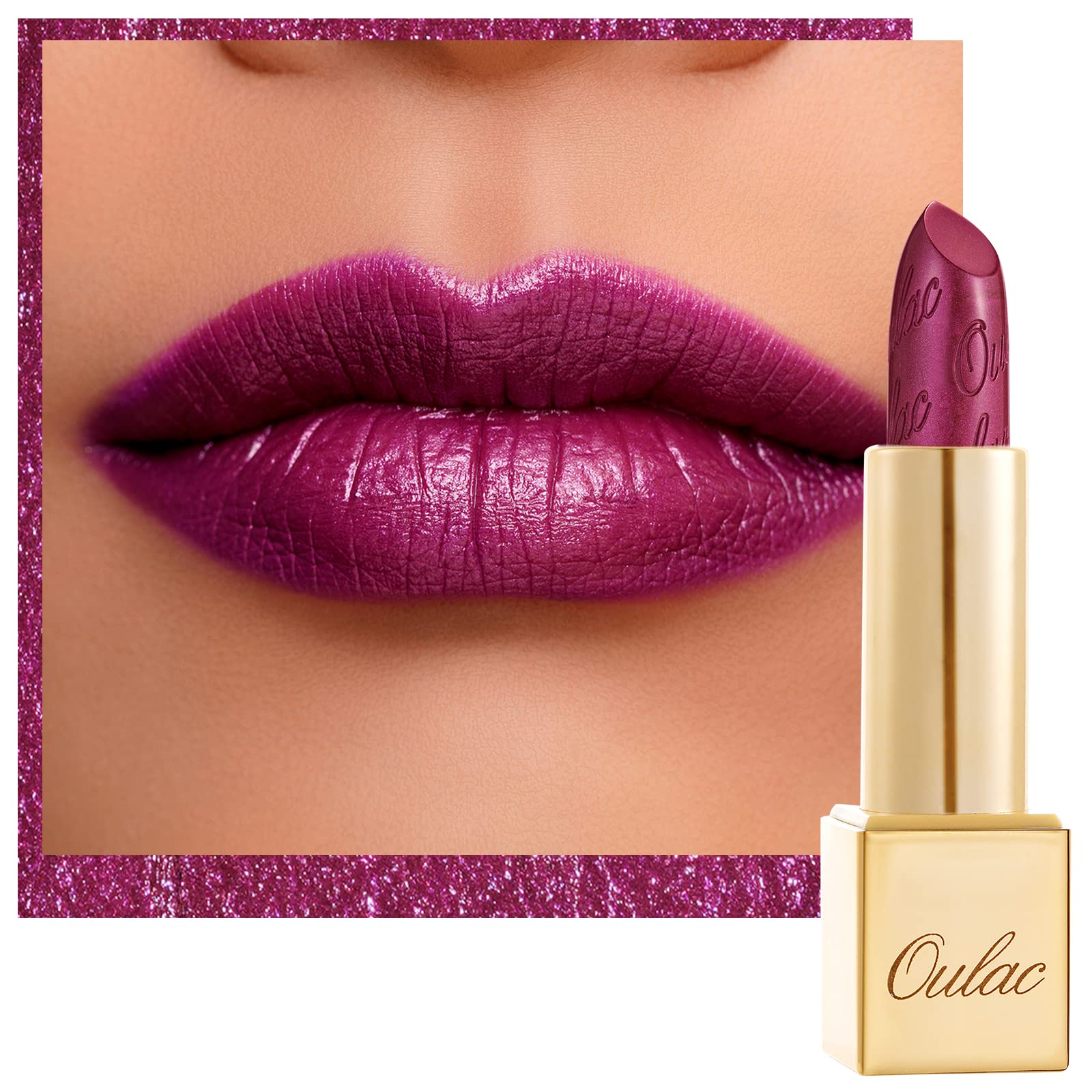 Oulac Metallic Shine Purple Lipstick for Women, High Impact Lipcolor with Moisturizing Creamy Formula, Vegan & Cruelty-Free, Ful