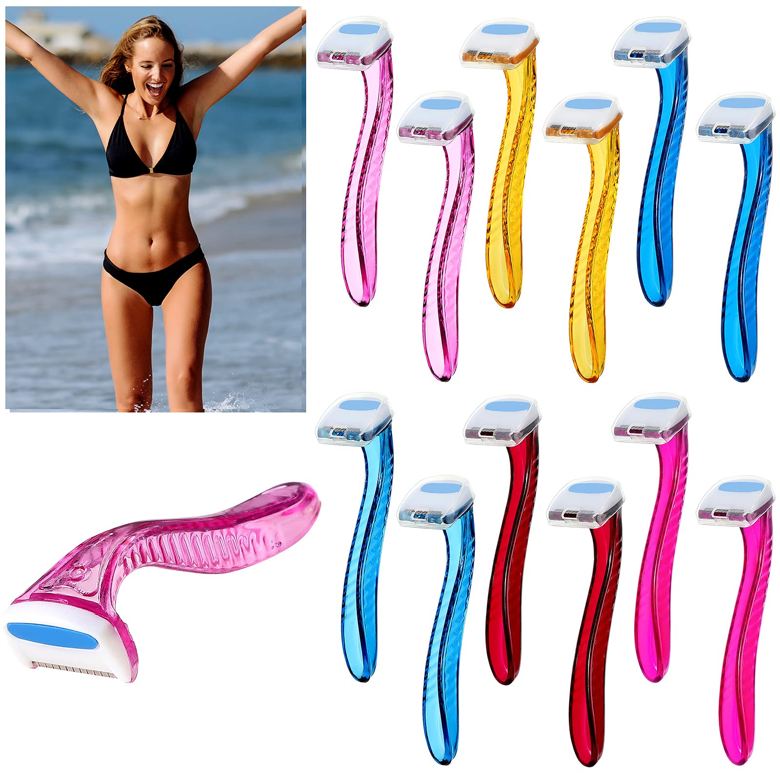 Honoson 12 Pieces T Type Bikini Razor Disposable Women Small Durable Travel Accessories Women Razors Shaver Pubic Hair Removal B
