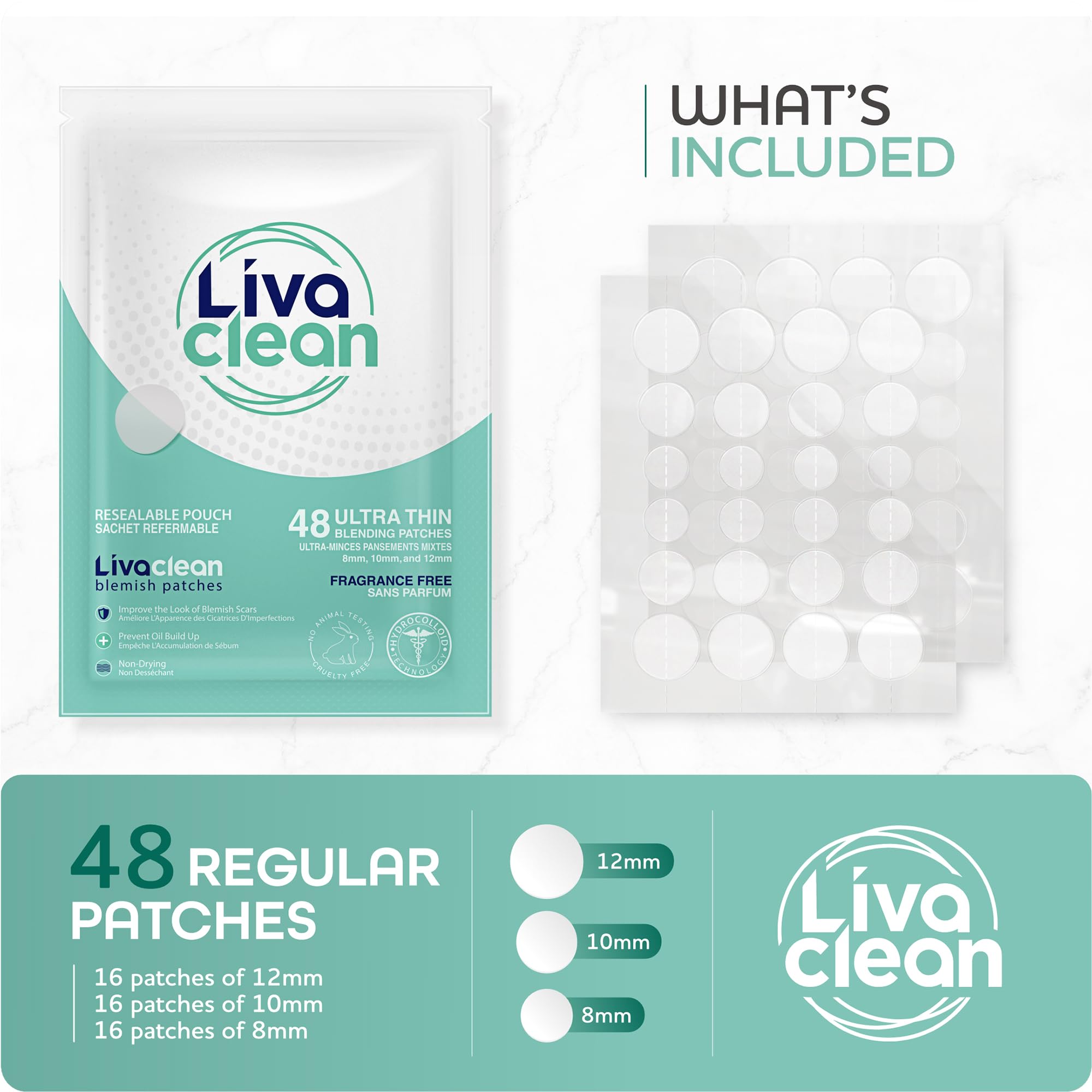 LivaClean 192 CT (4 PK) Pimple Patches, Acne Patches, Pimple Patches for Face, Zit Patches, Hydrocolloid Acne Patches, Blemish P
