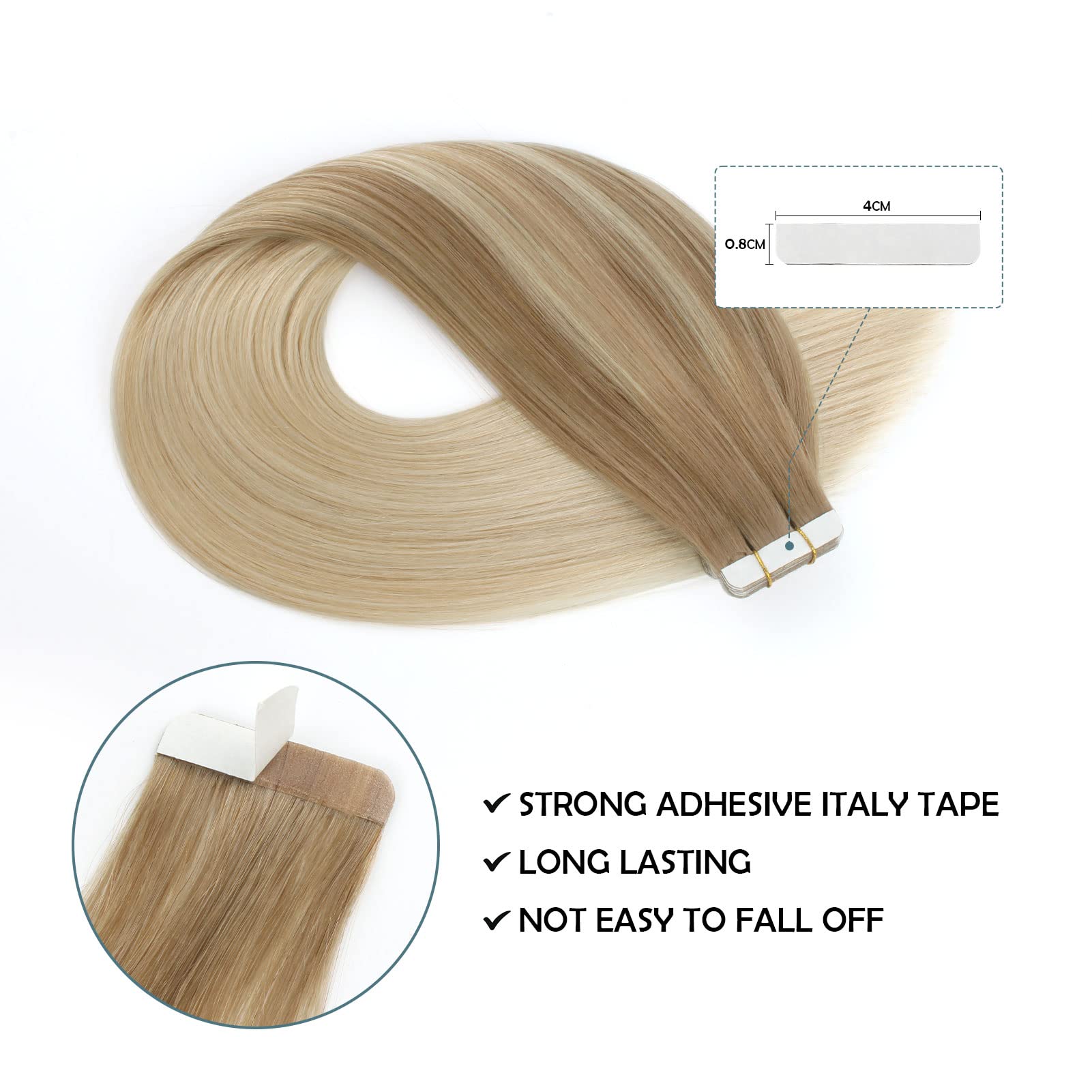 Sassina 16 Inch Balayage Invisible Tape In Hair Extensions Human Hair Chestnut Brown To Platinum Blonde Real Hair Extensions Tap