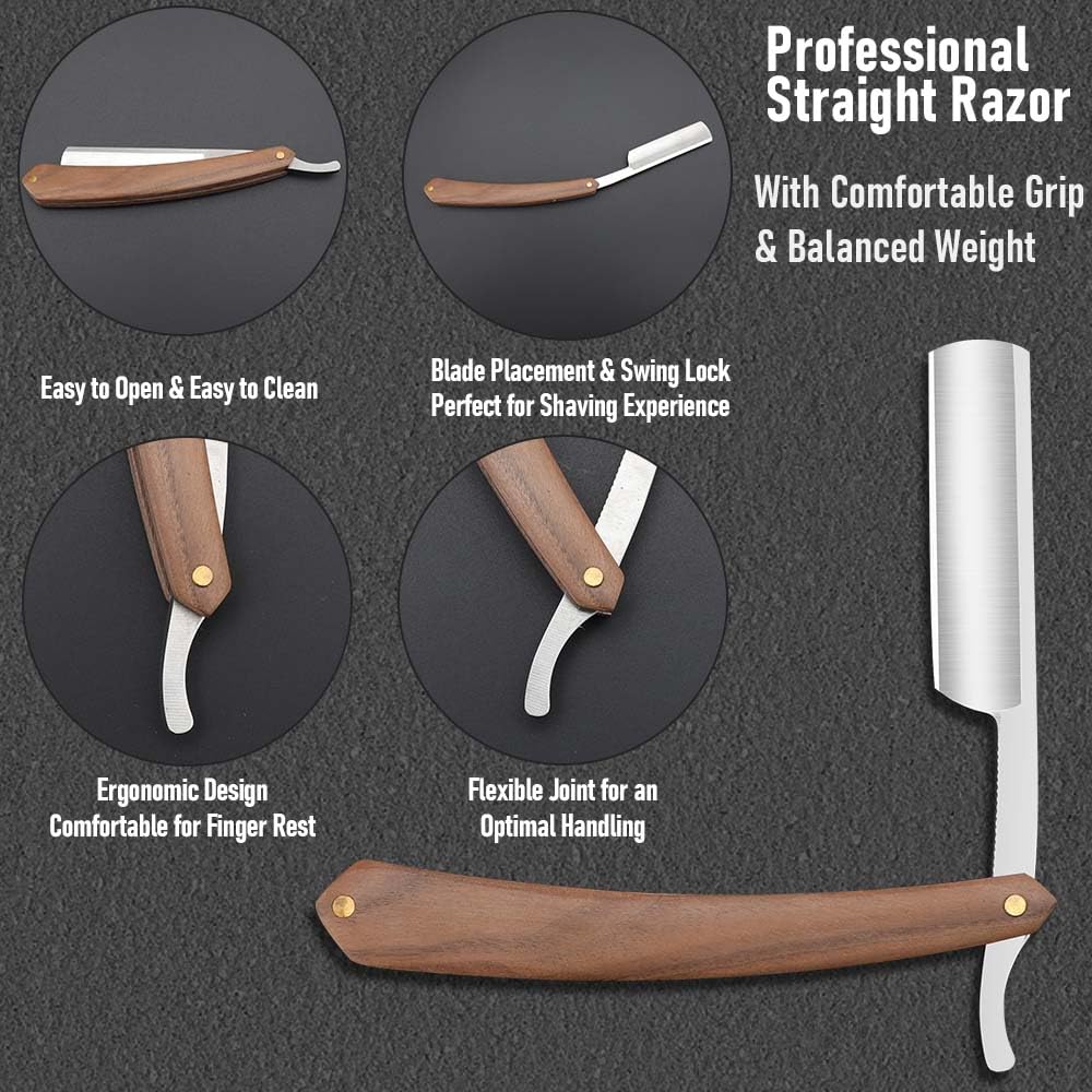 Straight Razors For Men Professional Straight Edge Barber Razor Premium Stainless Steel Shaver Razor With Shaving Strop For Men