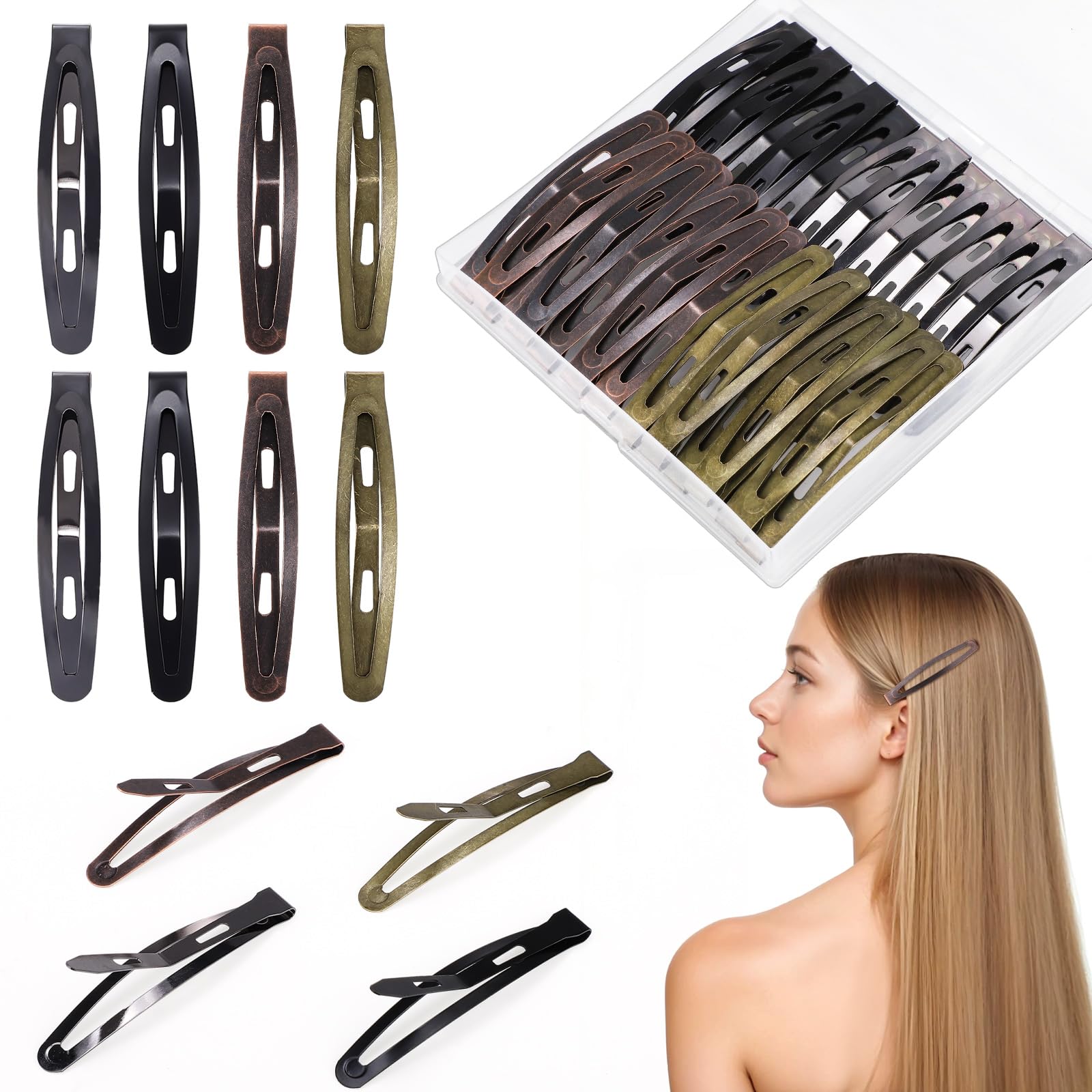 obeoby 40 Pcs 5 Colors Metal Snap Hair Clips, 2.4 Inch Hair Barrettes Hair Accessories for Women Girls