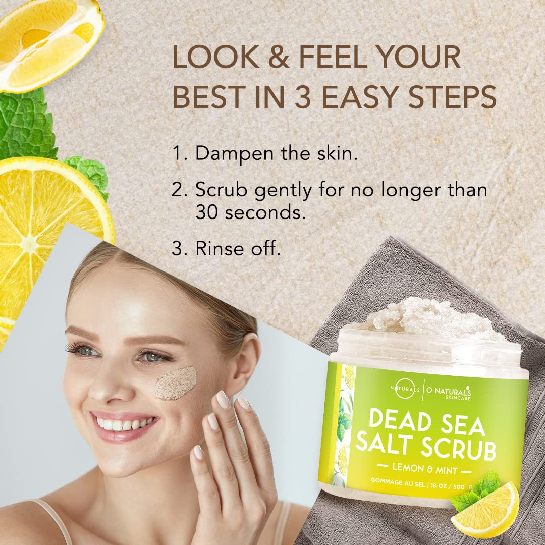O Naturals Exfoliating Lemon Oil Dead Sea Salt Deep-cleansing Face & Body Scrub Anti-cellulite Tones Helps Oily Skin, Acne, Ingr