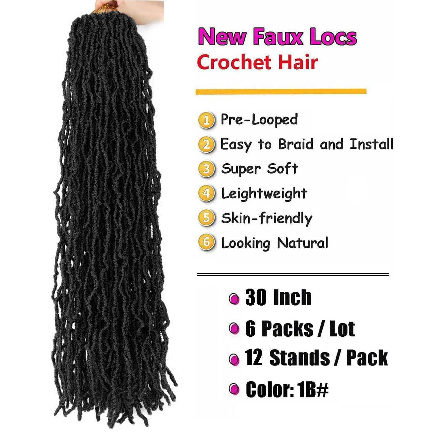 30 Inch Soft Locs Crochet Hair Pre Looped Faux Locs Crochet Braids Curly Wavy Goddess Locs Dreadlocs Synthetic Hair For Black Wo
