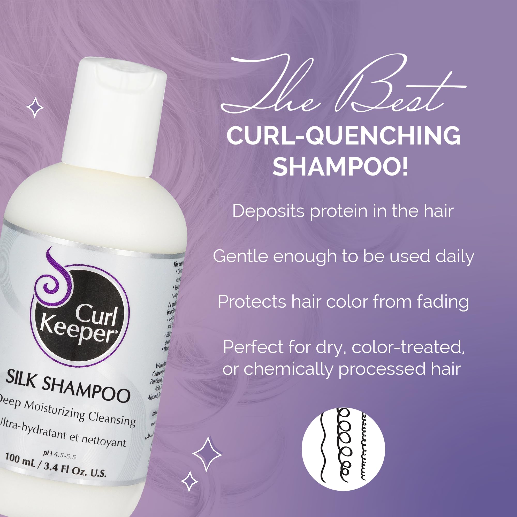 Curl Keeper Silk Shampoo For Curly Hair, 3.8 Fl Oz - Deep Moisturizing & Cleansing Daily Hair Shampoo With Silk Amino Acids For