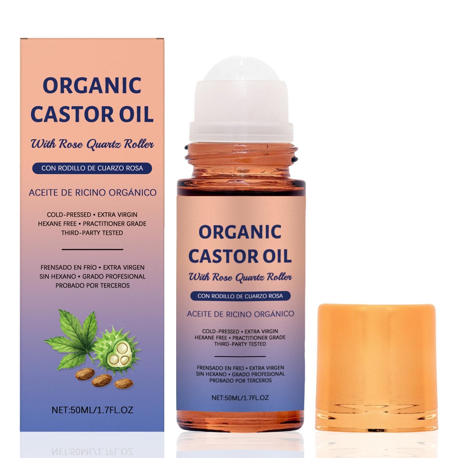 JoanofArc Organic Castor Oil RollOn with Plastic Roller Ball, 100% Pure ColdPressed for Eyelashes, Eyebrows & Hair, Amber Glas