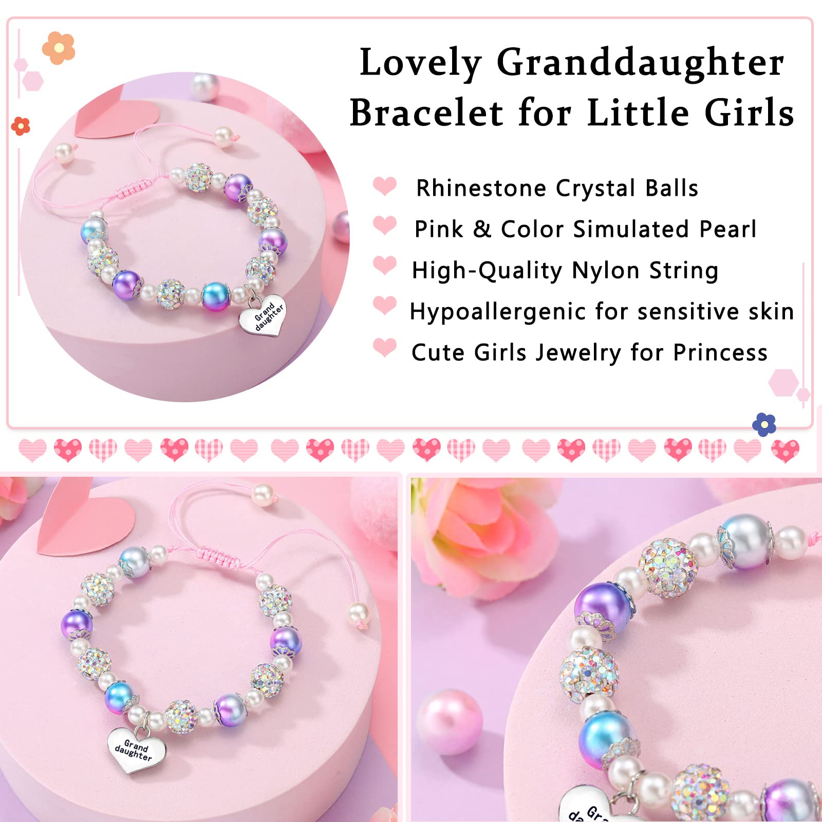 UNGENT THEM Granddaughter Bracelets from Grandma Little Girl Jewelry Valentines Birthday Gifts