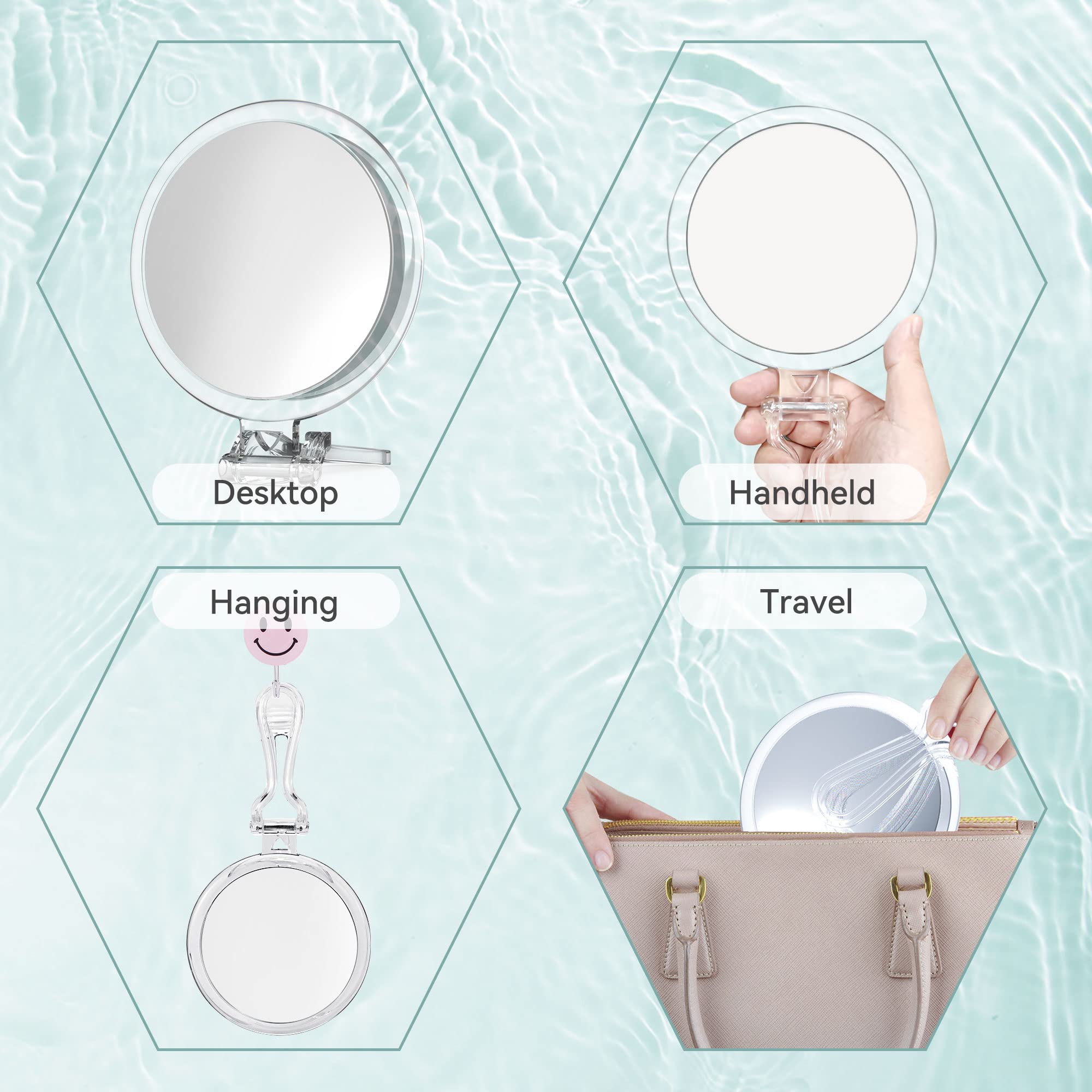 B Beauty Planet 20X Magnifying Home Mirror, Round 5'' Handle for Travel, Double-Sided 1X/20X, Foldable Makeup Mirror, Tabletop M