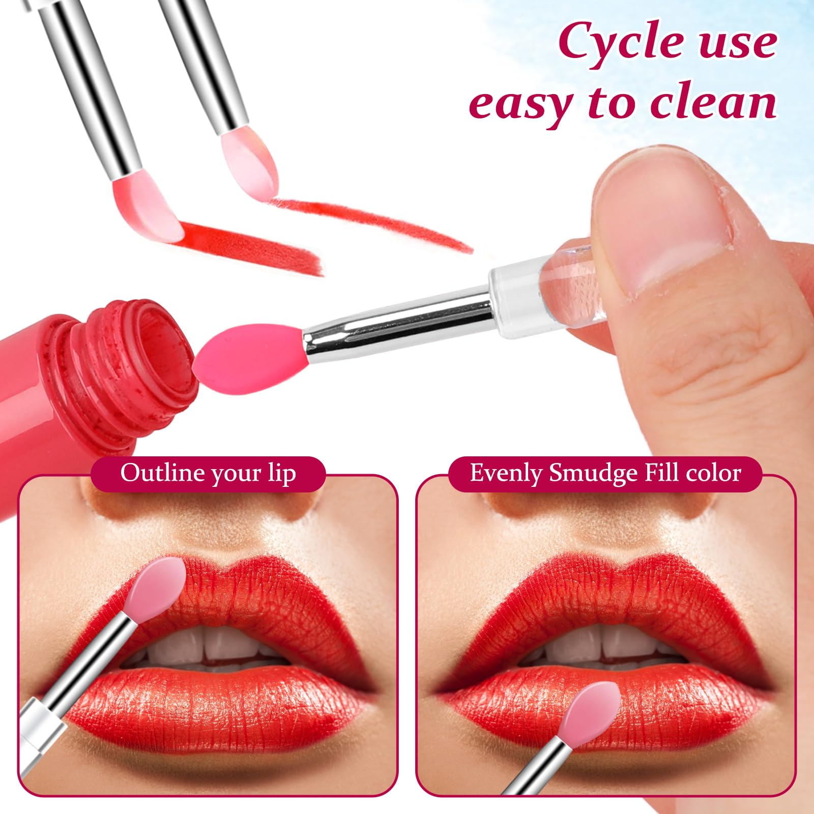 10Pcs Lip Brush Silicone Lip Brushes Tool Lipstick Applicator Brushes With Caps For Makeup Beauty Brushes, Lip Mask Applicator,E