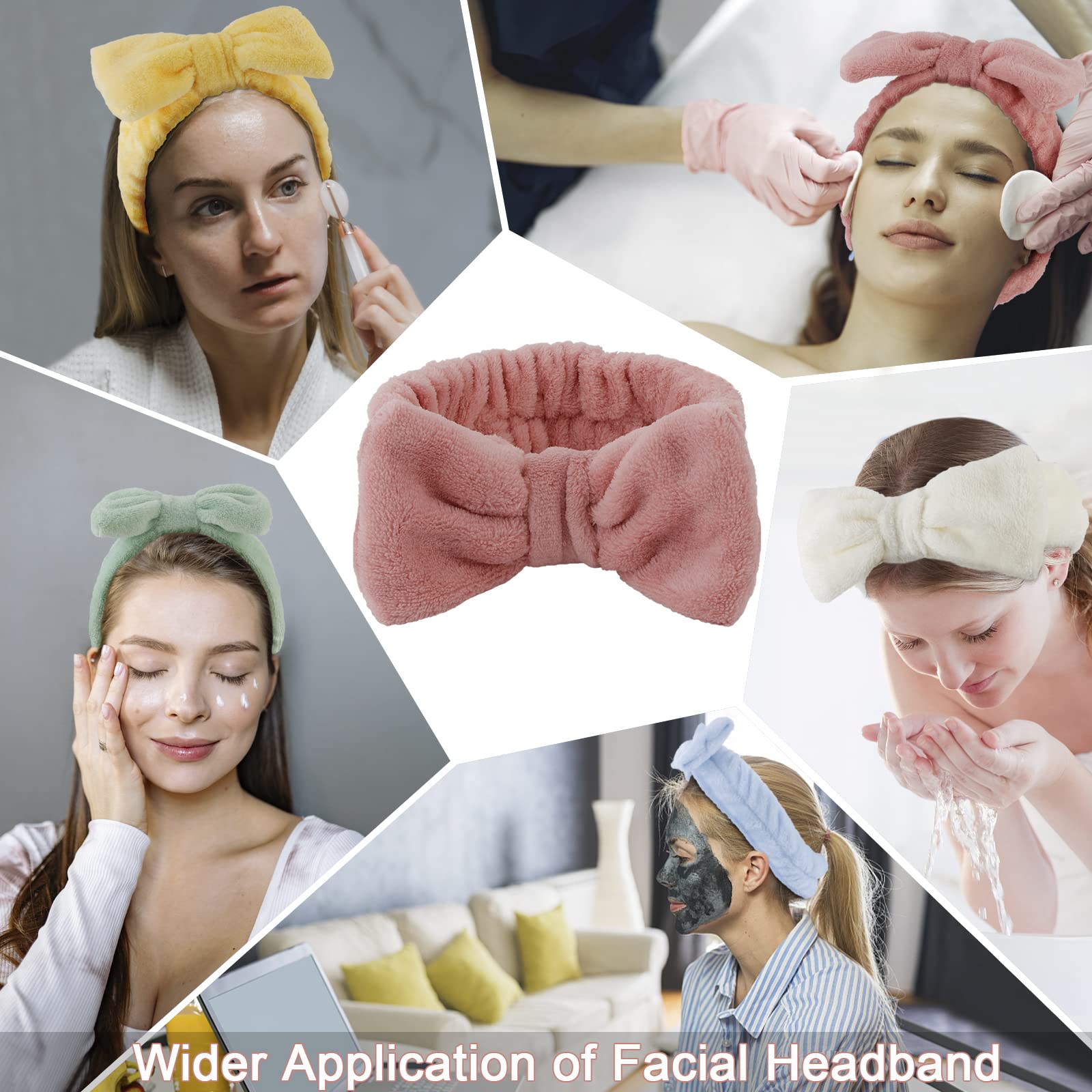 Ondder 8 Pack Fluffy Bowknot Facial Hairbands For Washing Face, Makeup, Skincare - Multipurpose Spa Headbands For Women Girls -