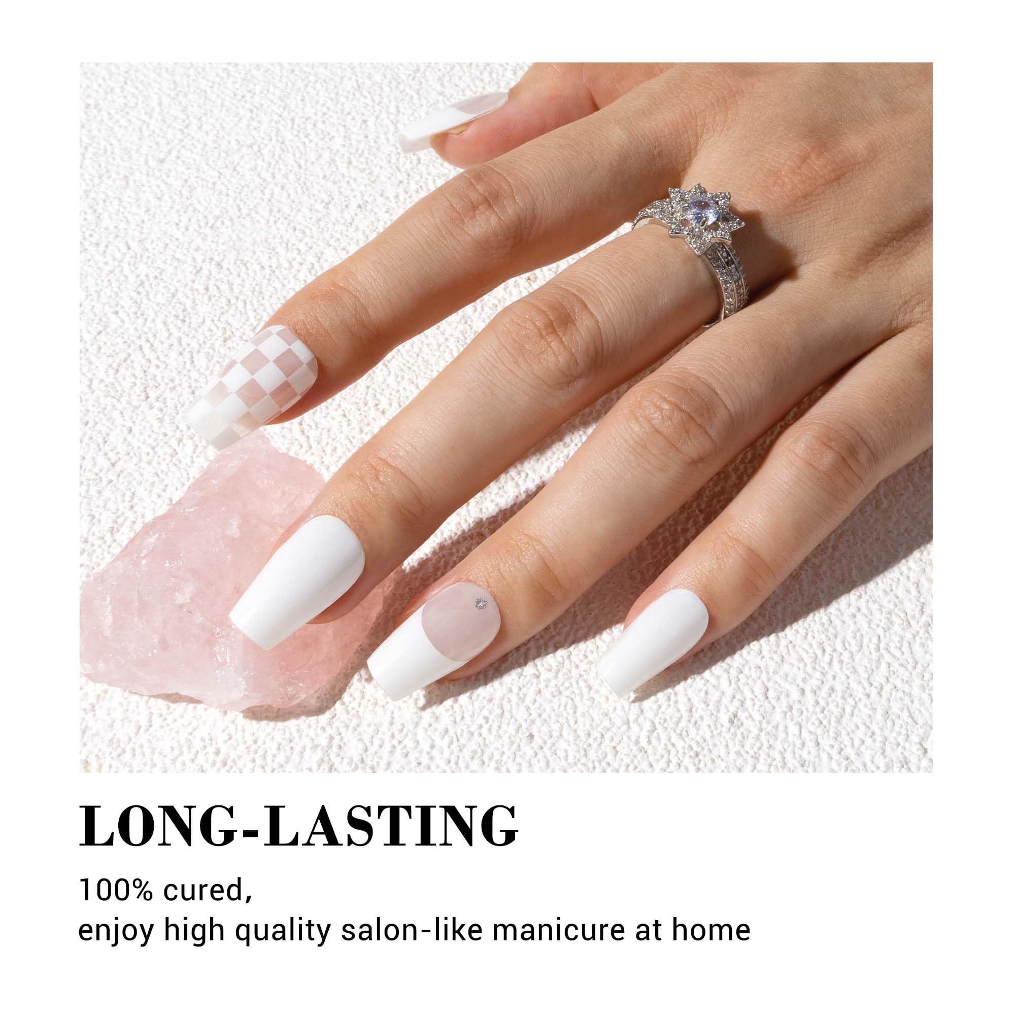Melodysusie Semi Cured Gel Nail Strips (Designed French Tip)- Works With Nail Lamp, Salon-Quality, Long Lasting, Easy To Apply &