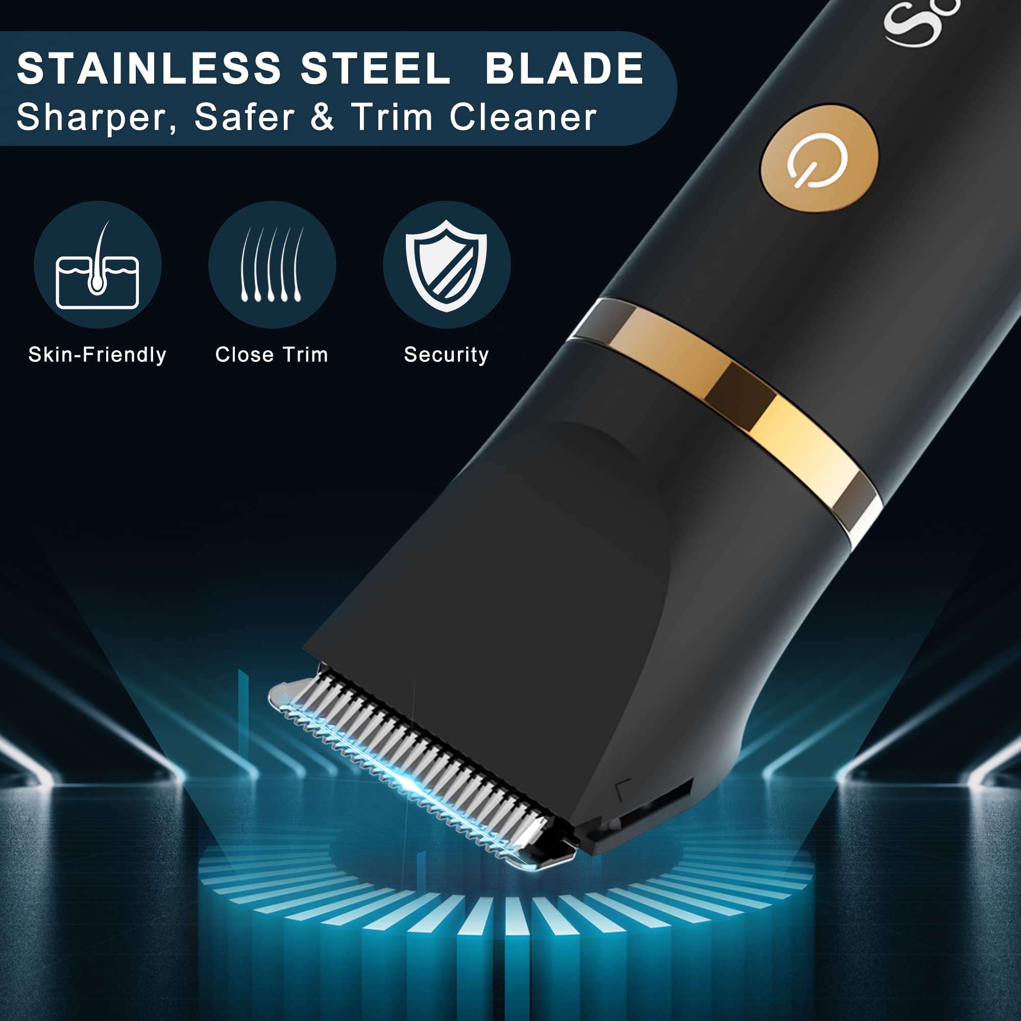 Scttomon Electric Groin Hair Trimmer, Waterproof 3-in-1 Body Shaver, Stainless Steel, Black, Model RFC-2018
