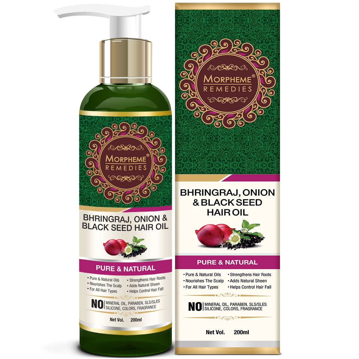 Morpheme Remedies Bhringraj, Onion & Black Seed Hair Oil  Supports Hair Growth  Controls Hair Fall  No Mineral Oil & Silicone
