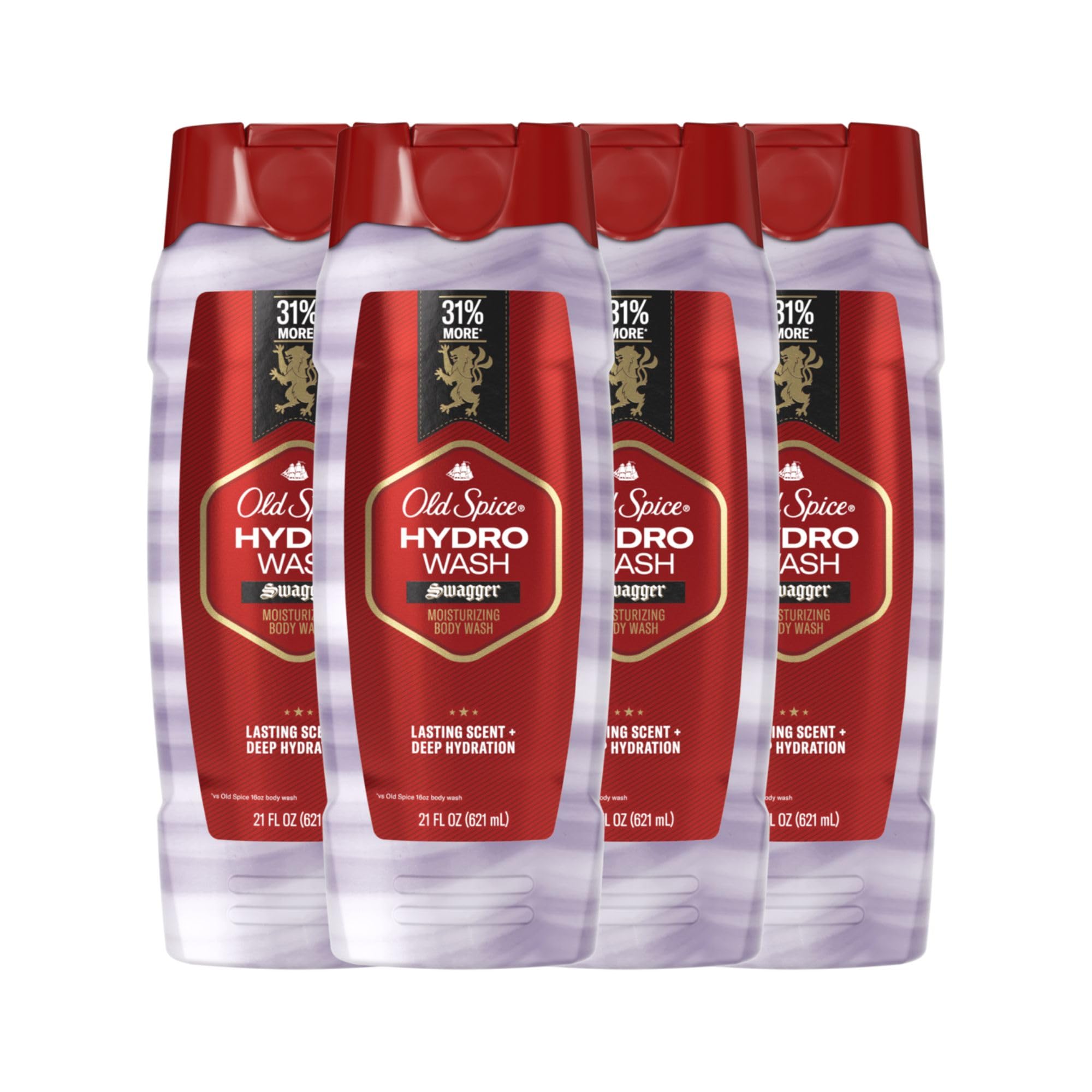 Old Spice Men 's Body Wash Moisturizing Hydro Wash, Swagger Scent, 21 oz (Pack of 4)