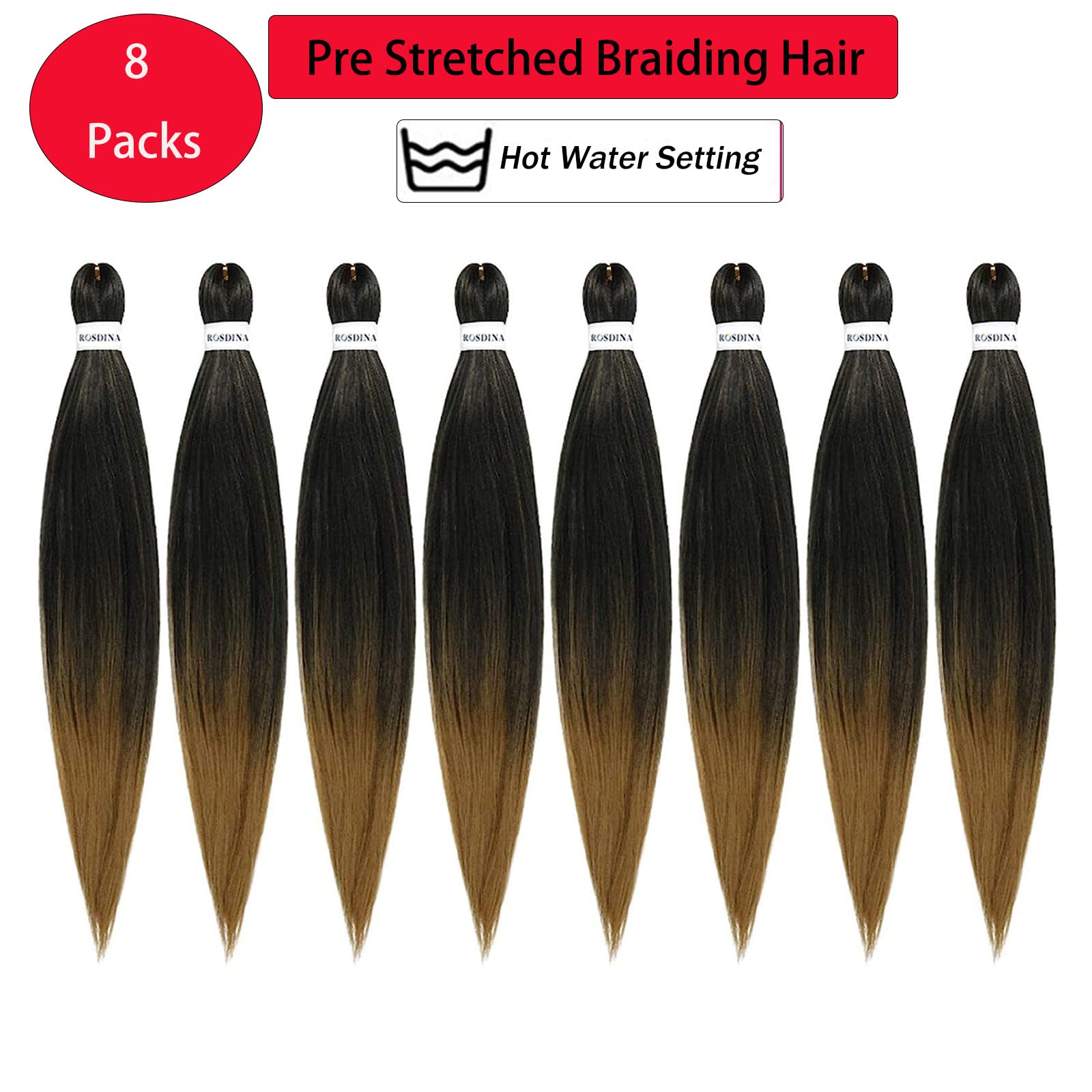 Rosdina Pre-Stretched Braiding Hair - 20 Inch 8 Packs Ombre Blonde Longt Braiding Hair For Twist Or Box Braids, Yaki Texture Hot