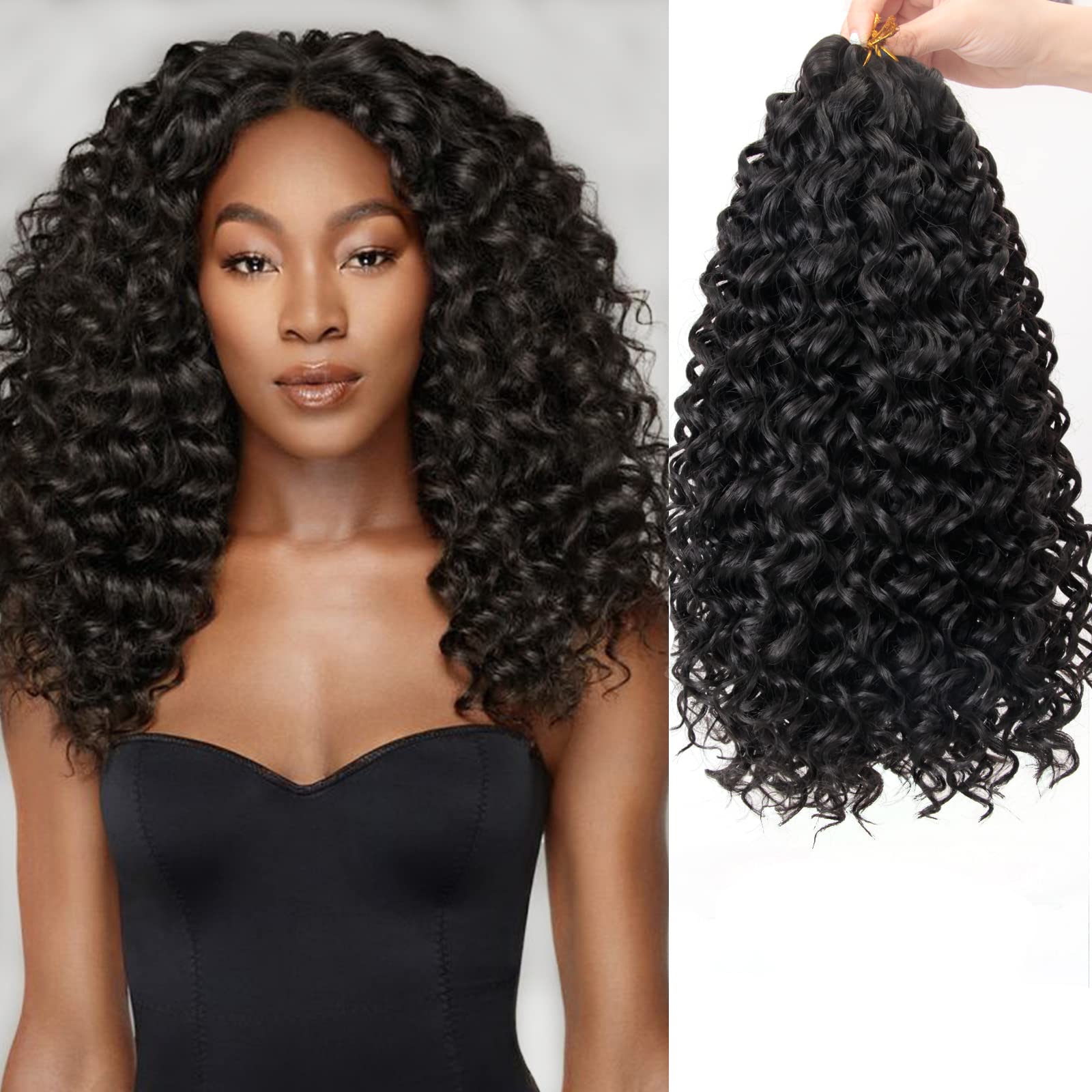 14Inch Gogo Curl Crochet Braids For Water Wave Crochet Hair For Black Women,Natural Black Deep Wave Synthetic Braiding Hair Exte