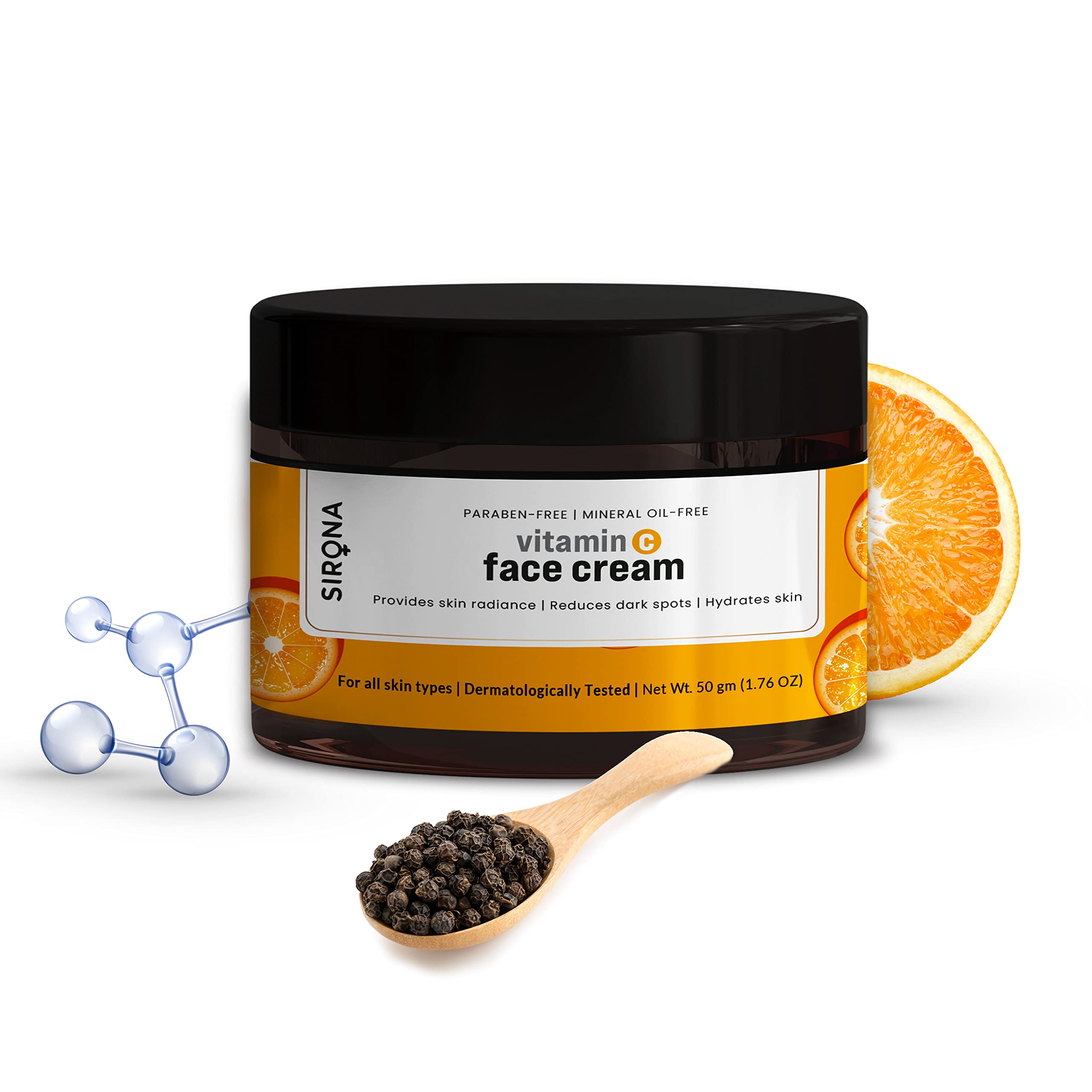 Sirona Vitamin C Face Cream for Hydrates Skin, Provides Skin Radiance & Reduces Dark Spots with Hyaluronic Acid & Tasmanian Pepp