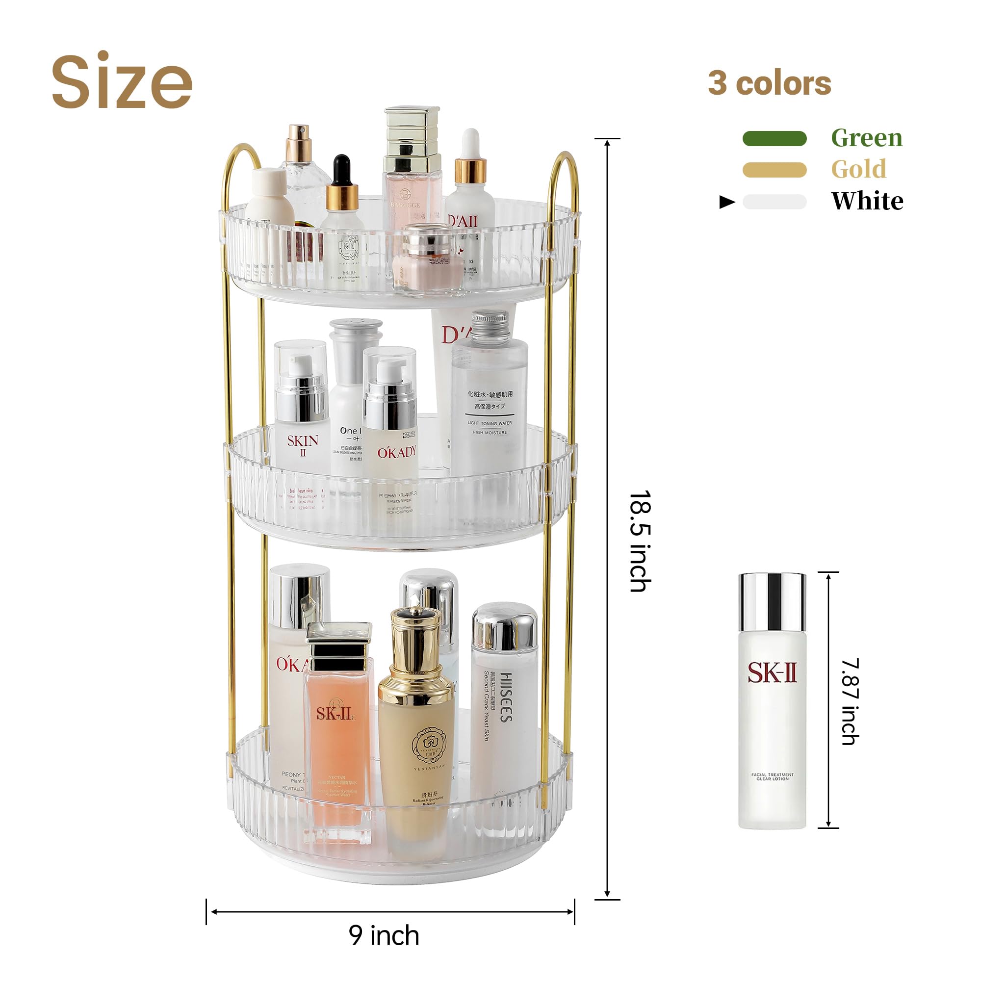 Rotating Makeup Organizer For Vanity, Large Skincare Make Up Storage Perfume Organizers For Bathroom Counter, Clear Cosmetic Dre