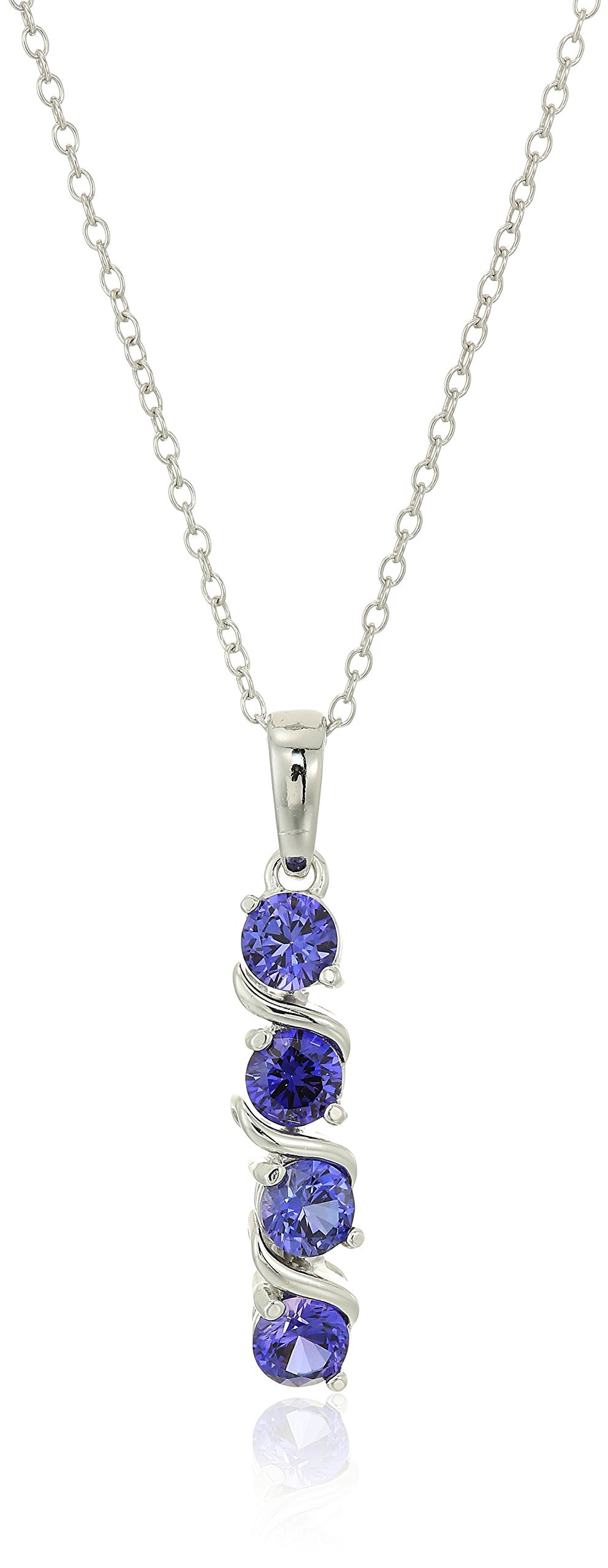 Amazon Essentials womens Sterling Silver Created Alexandrite Sapphire Four Stone Pendant Necklace, 18 (previously Amazon Collect