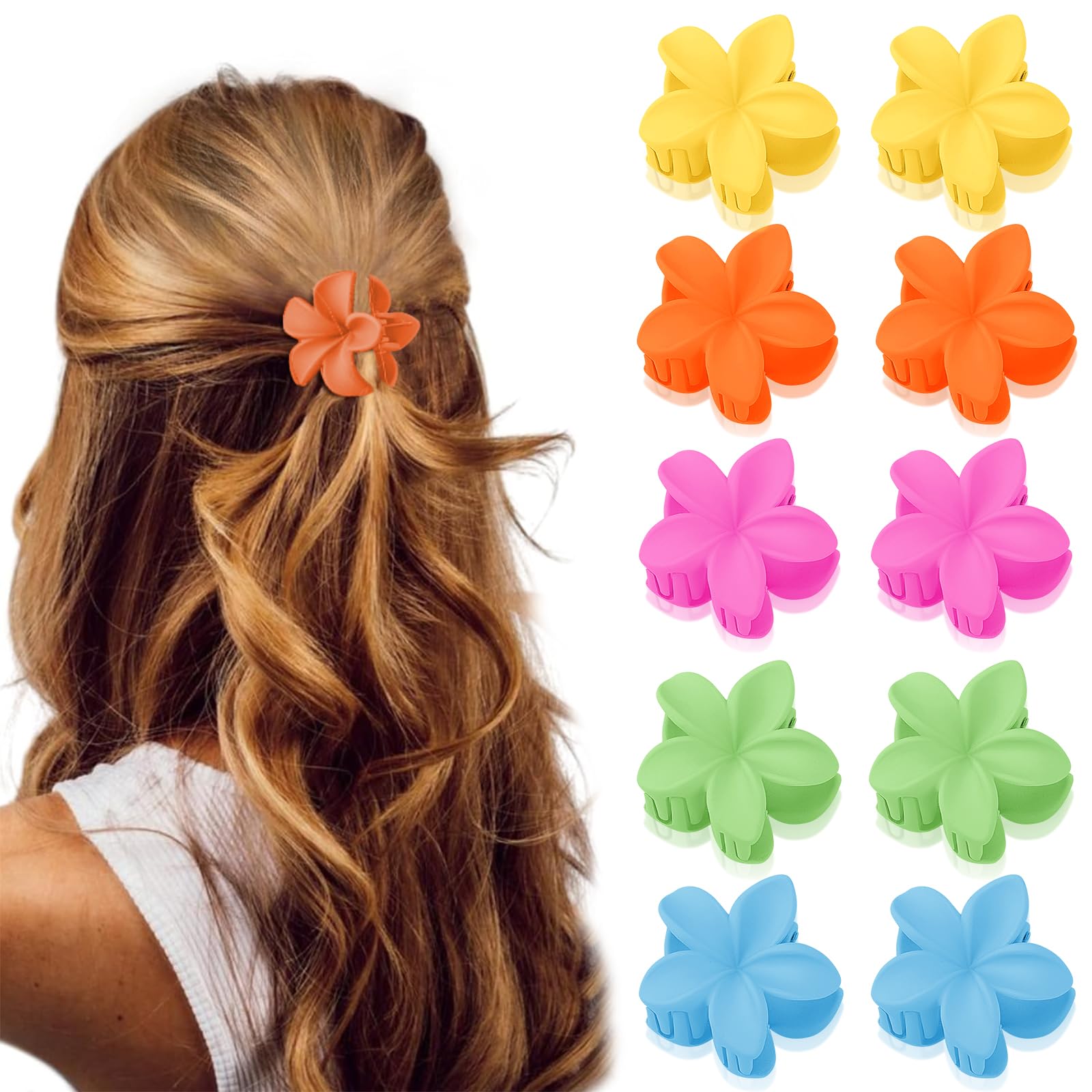 Velscrun Small Flower Hair Clips for Women - Claw Clips, 10Pcs Mini Hawaiian Matte Tiny Clips, Summer Beach Tropical Hair Access