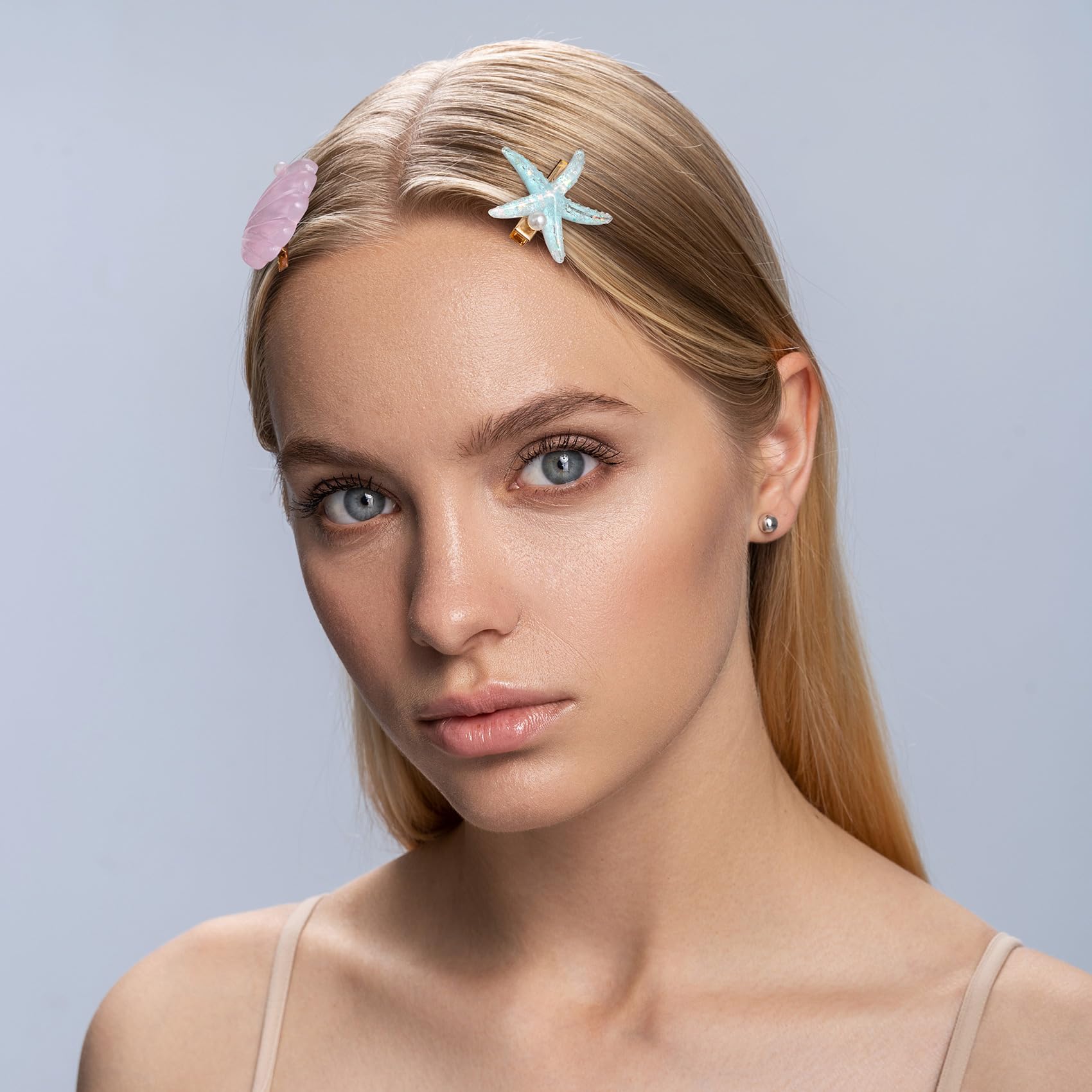 Pagow 10 Pieces Starfish Hair Clips, Rhinestone Pearls Crystal Hair Barrettes, Sea Star Ponytail Holder, Cute Wedding Headpiece