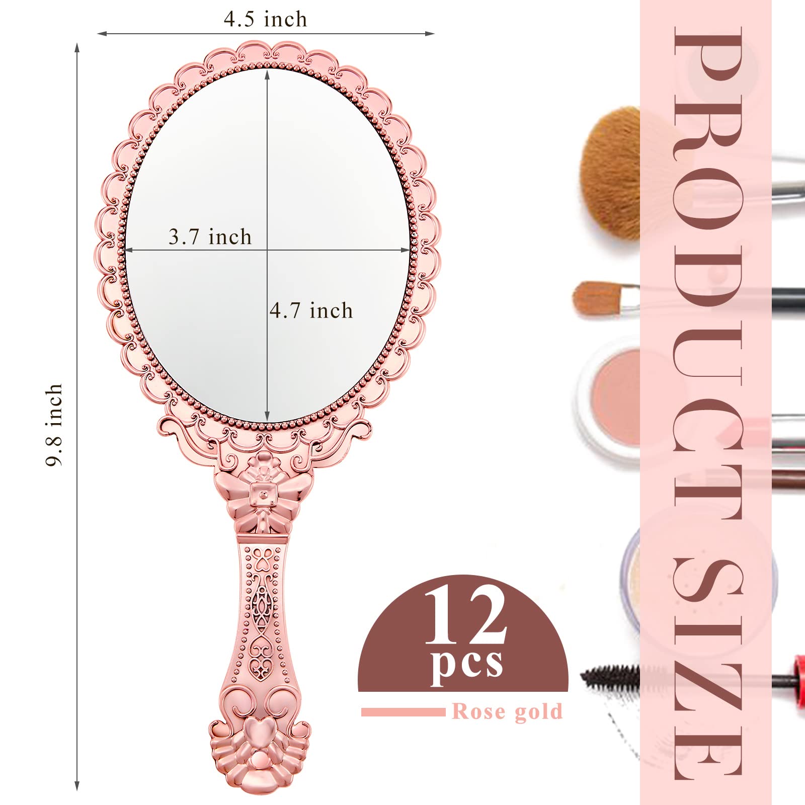 Qunclay 12 Pcs Vintage Handheld Mirror Embossed Mirror Portable Cute Hand Mirror Princess Mirror With Handle Small Compact Trave