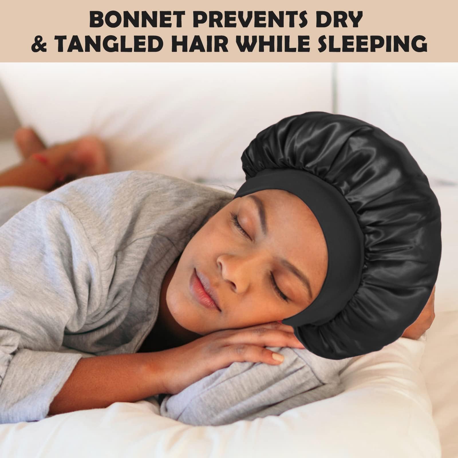 2Pcs Silk Bonnet For Sleeping, Satin Hair Bonnets, Soft Elastic Band Silk Sleep Cap, Silk Hair Wrap For Curly Hair Shower Cap (B