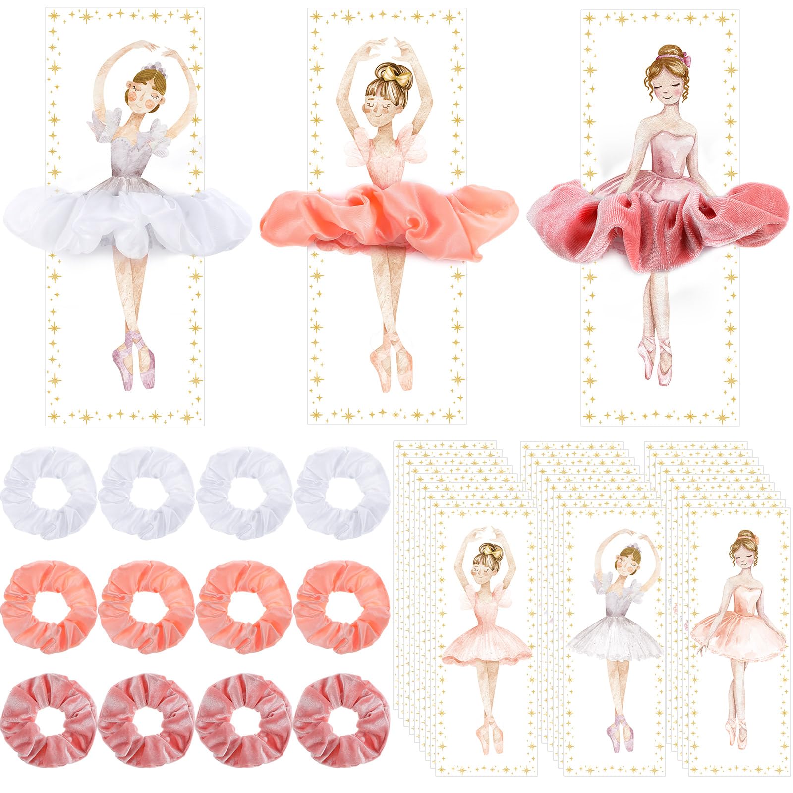 Yuxung 24 Sets Ballerina Party Favors Include 24 Women Soft Elastic Hair Ties Hair Scrunchies 24 Ballerina Thank You Cards Birth