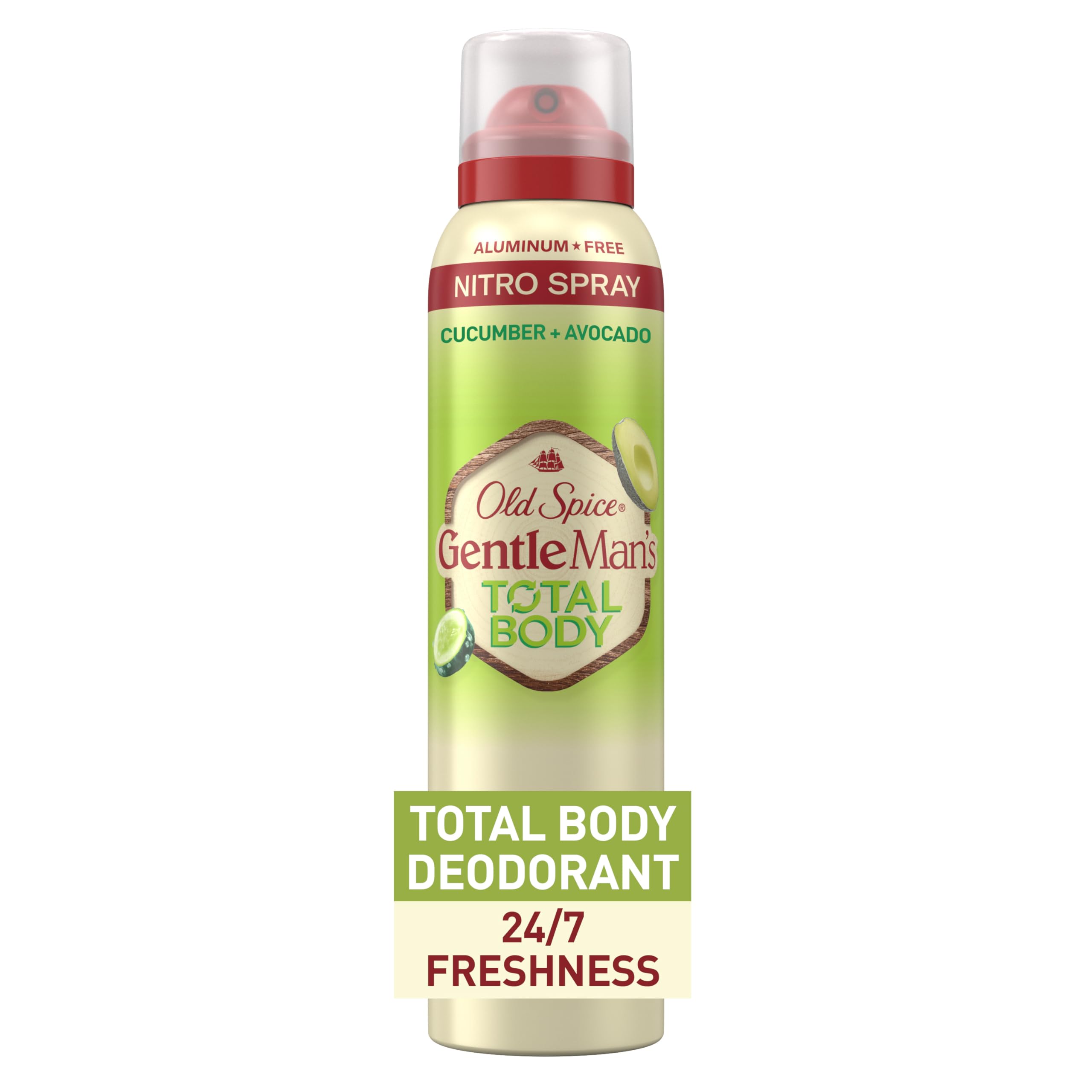 Old Spice Whole Body Deodorant For Men, Total Body Deodorant, Cucumber + Avocado, Aluminum Free Deodorant Spray For 24/7 Freshne