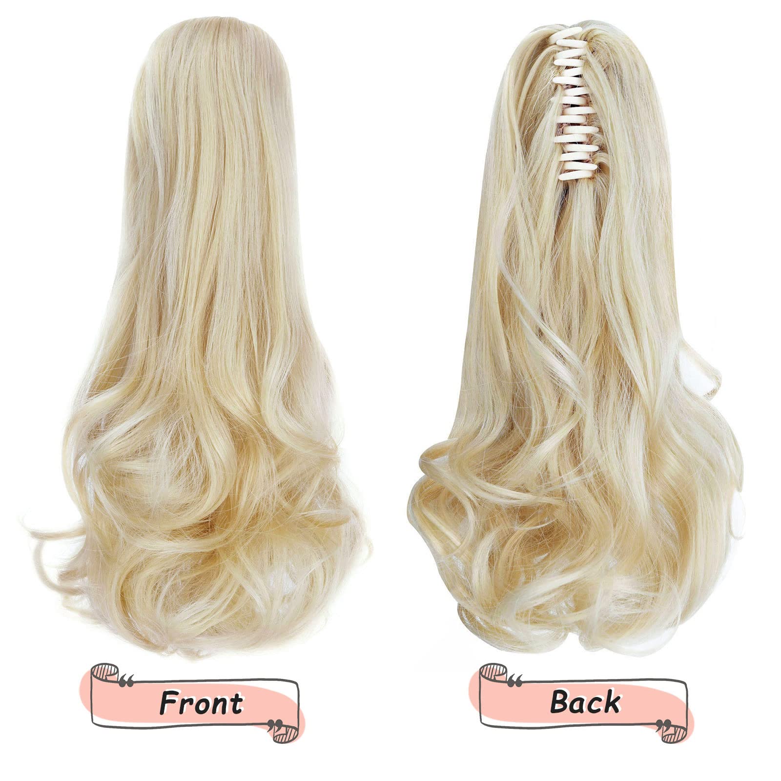 HEWEICSY Ponytail Extension,16'' Claw Hair Extensions Long Curly Ponytail Clip in Ponytail Hair Extension Natural Looking Synthe