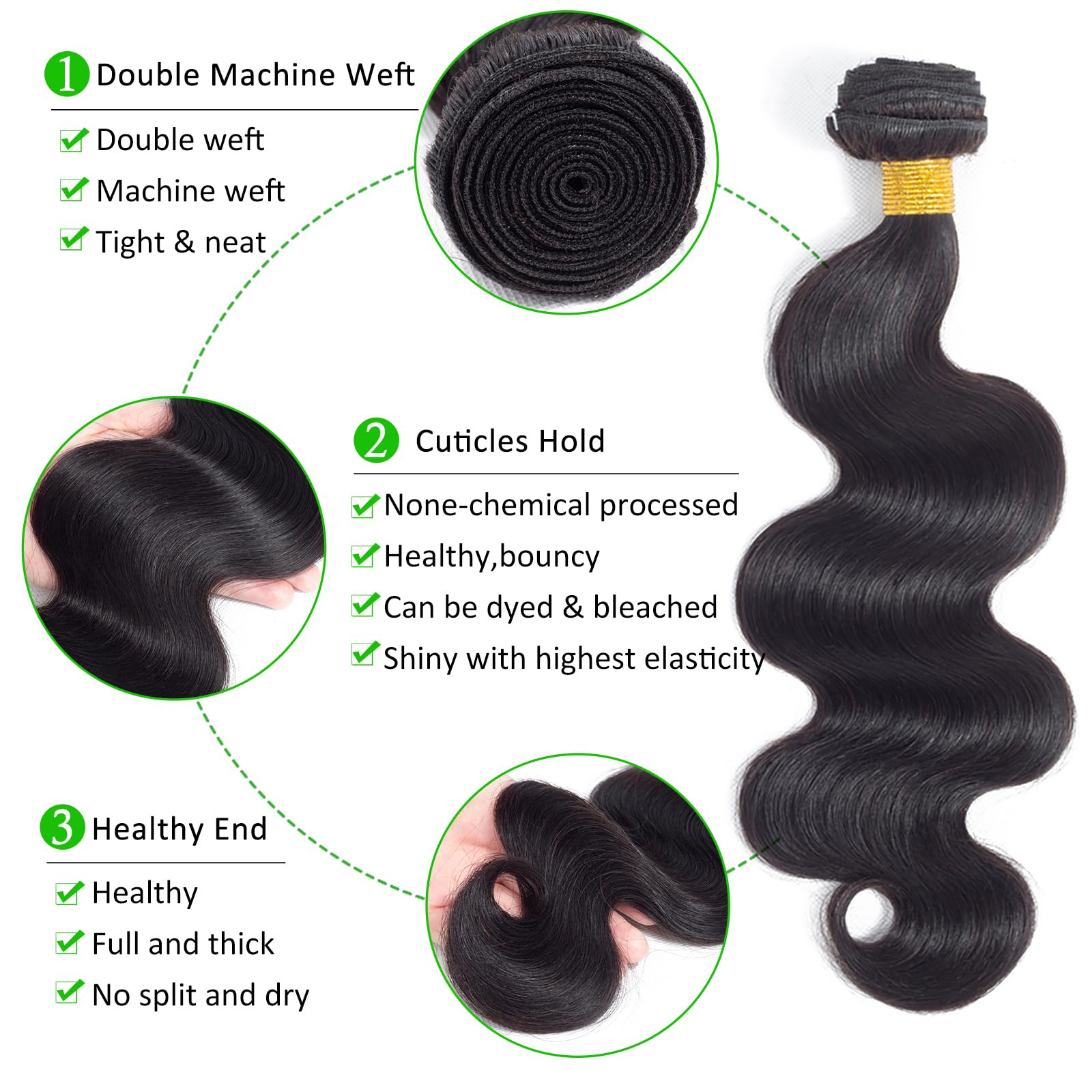 Brazilian Virgin Hair Body Wave 3 Bundles With Closure (12 14 16+10''Closure) 10A Virgin Brazilian Remy Human Hair Bundles With