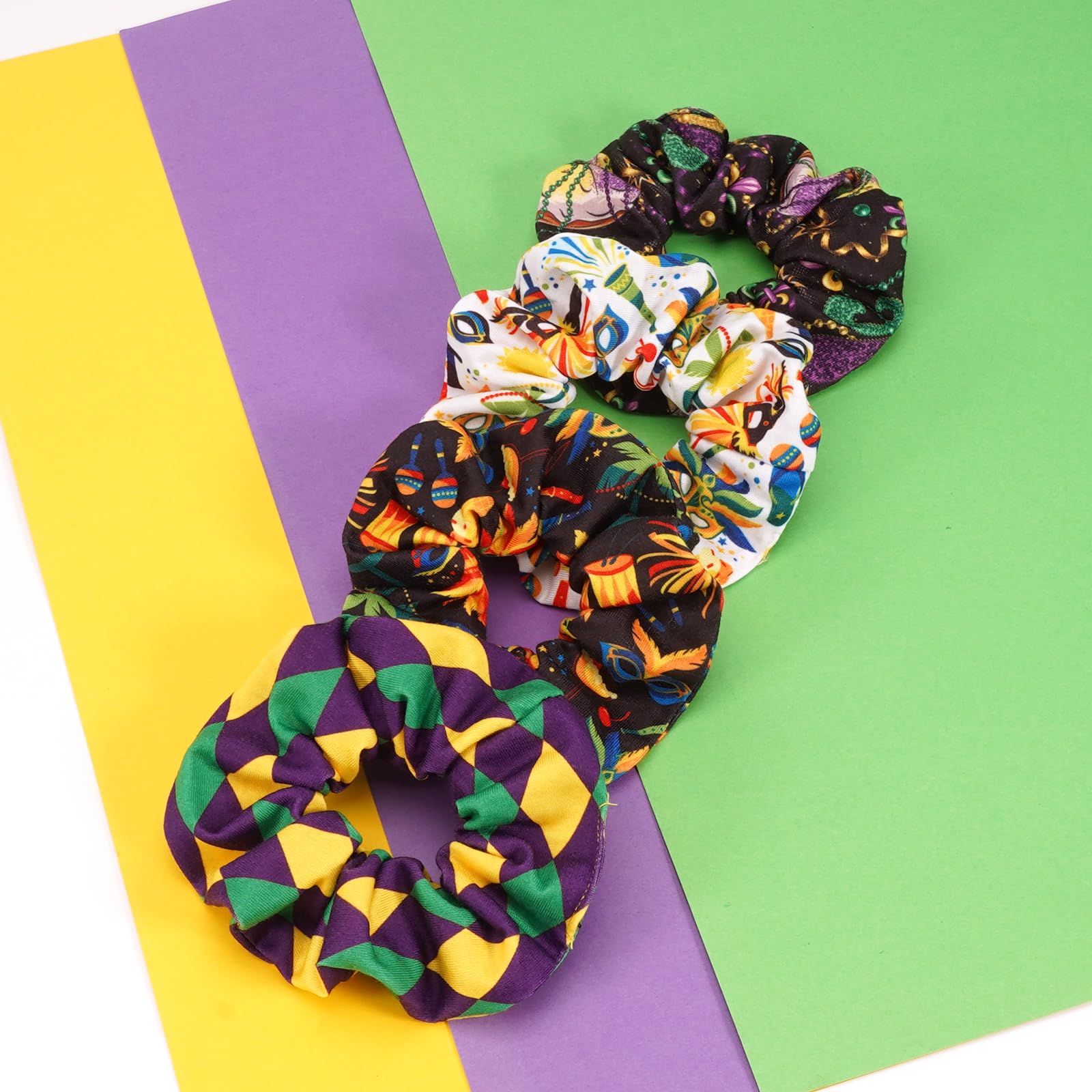 Mardi Gras Hair Ties for Women Girls Purple Fleur De Lis Mask Hair Scrunchies Elastics Hair Bands Scrunchy Ropes Carnival Celebr