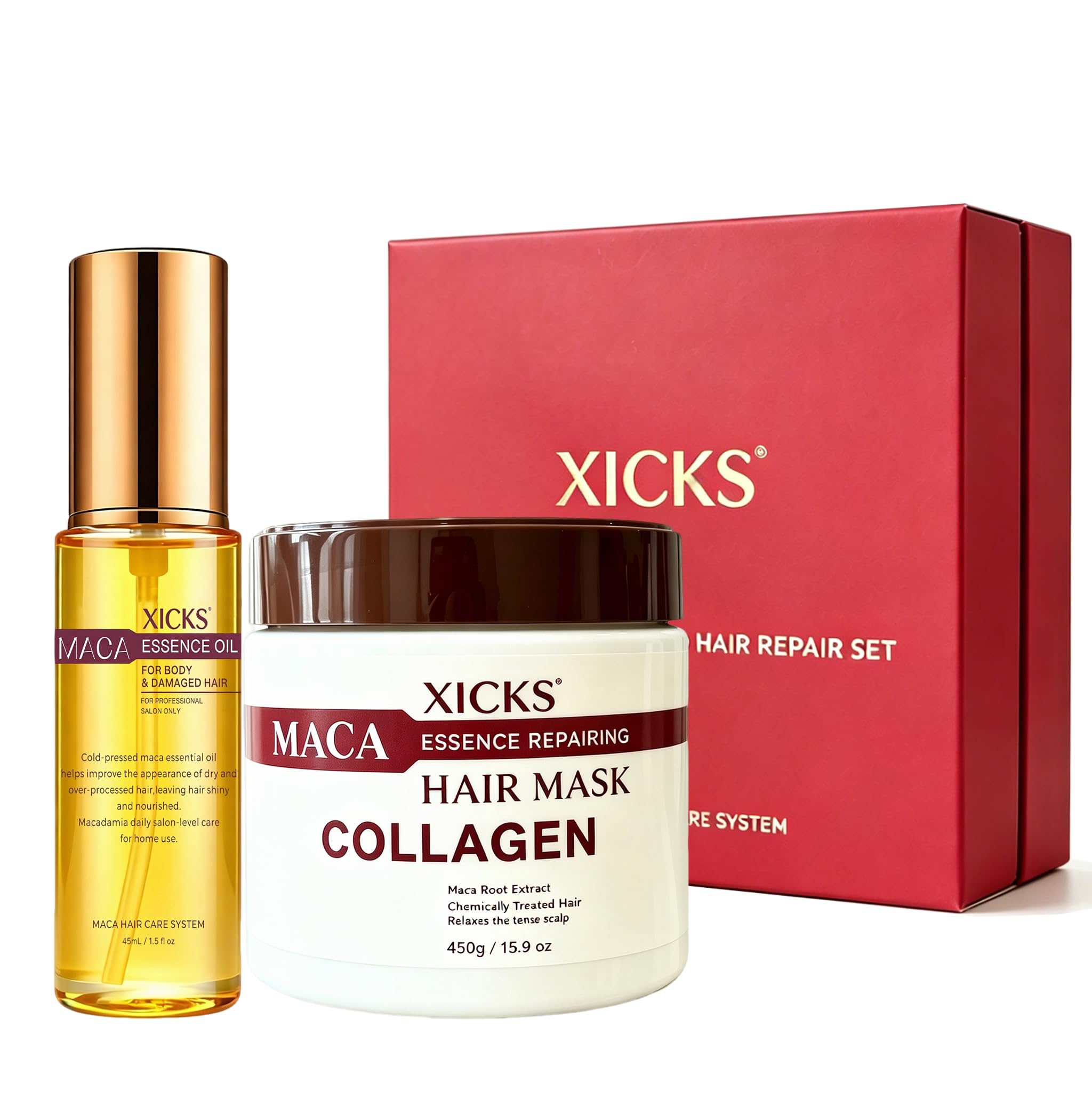Collagen Deep Conditioning Mask & Anti Frizz Oil Set for Dry Damaged Hair