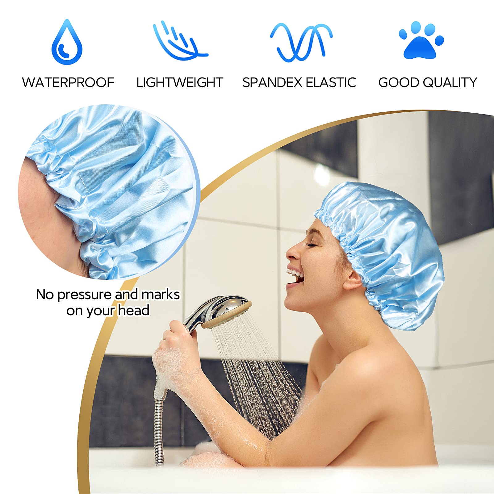 Waterproof Shower Caps, Shower Cap For Women Long Hair, Curly Hair, Short Hair Adjustable Washable Extra Large Bathing Hair Cap