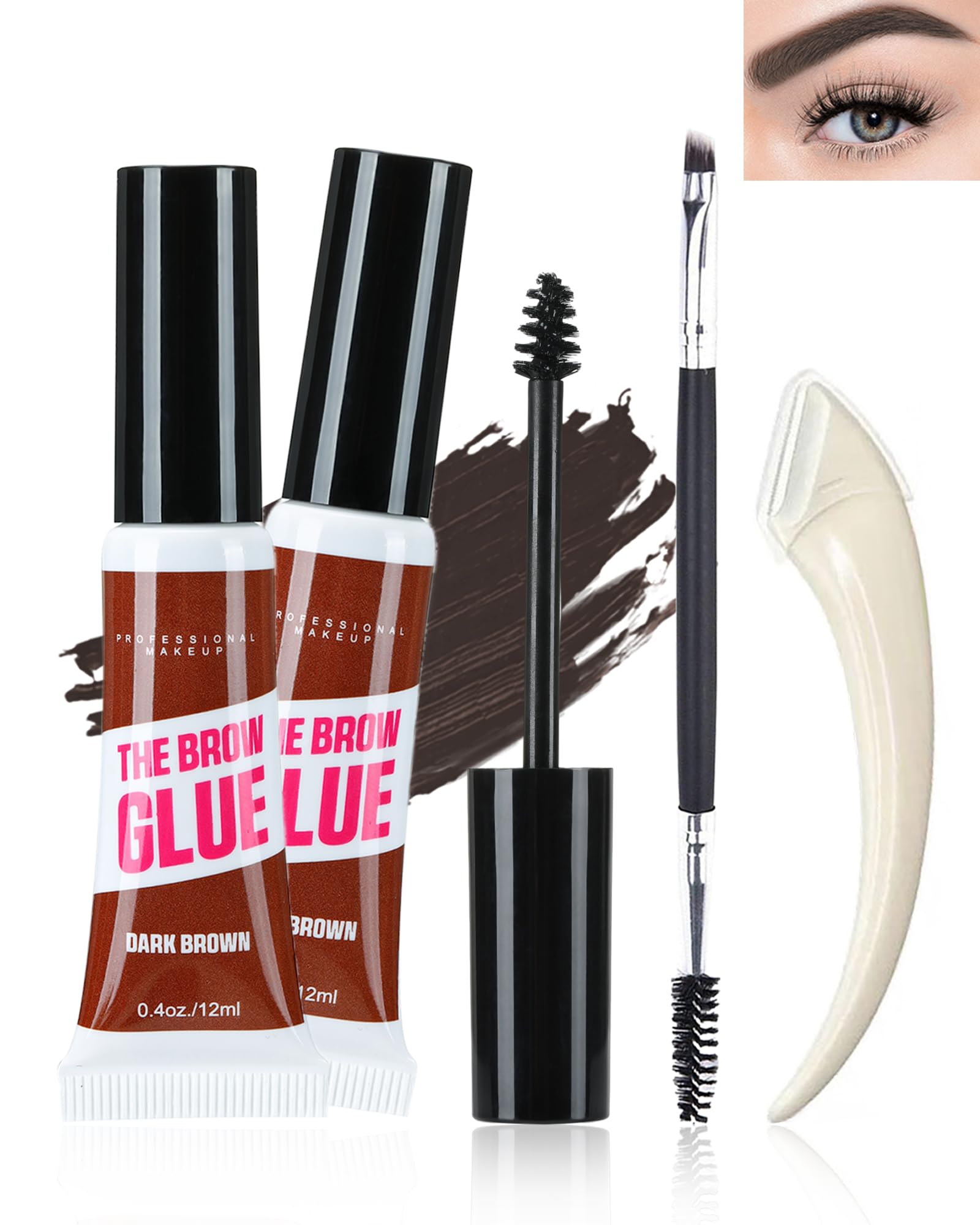 Waterproof Tinted Brow Gel Kit-2PCS Dark Brown Tinted Eyebrow Gel, Thickening Eyebrow Mascara Gel,Long Lasting Transfer-Proof Ex