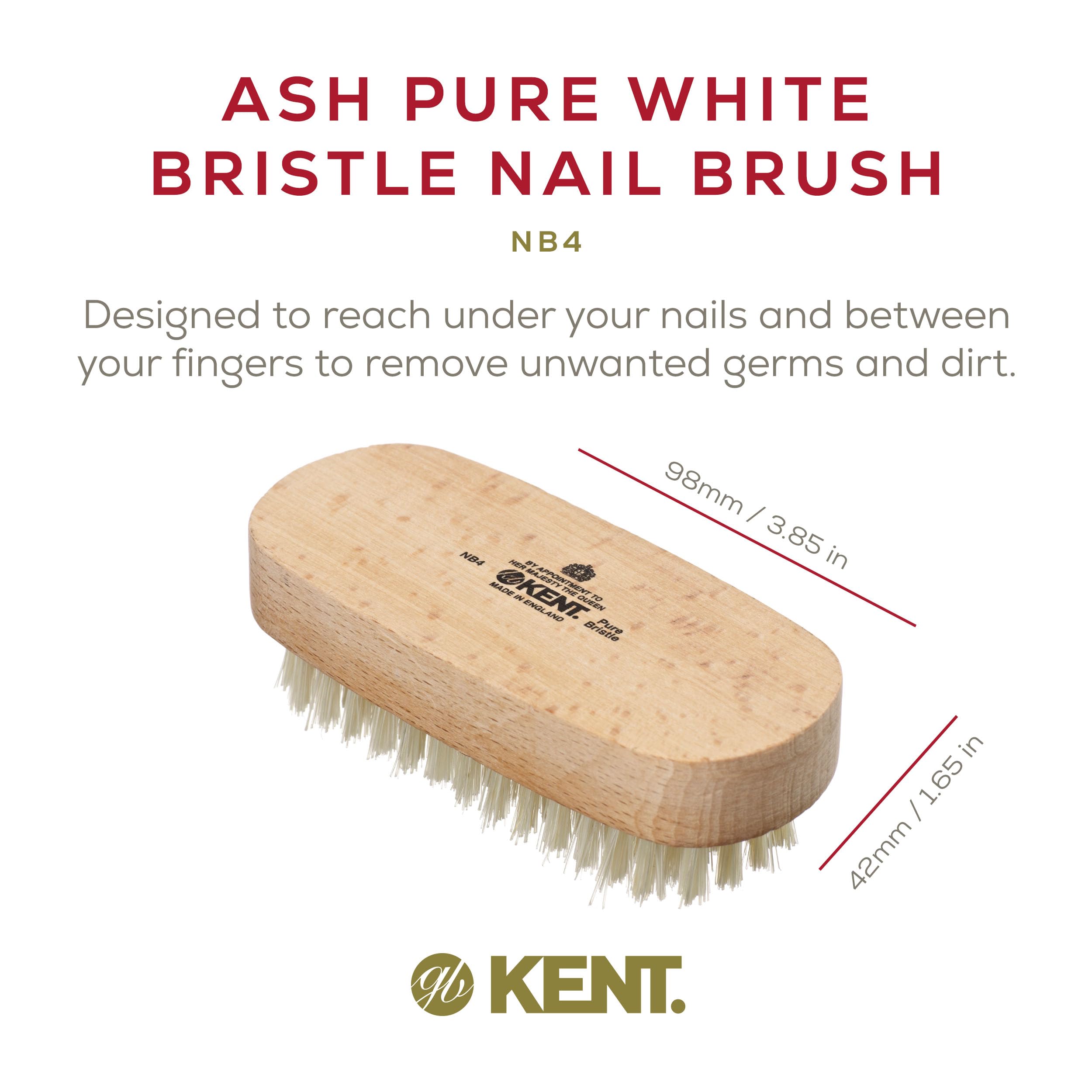 Kent NB4 Natural Bristle Fingernail Brush and Hand Scrub Brush for Nails. Beechwood Finger Nail Brush to Clean Nails and Nail Sc