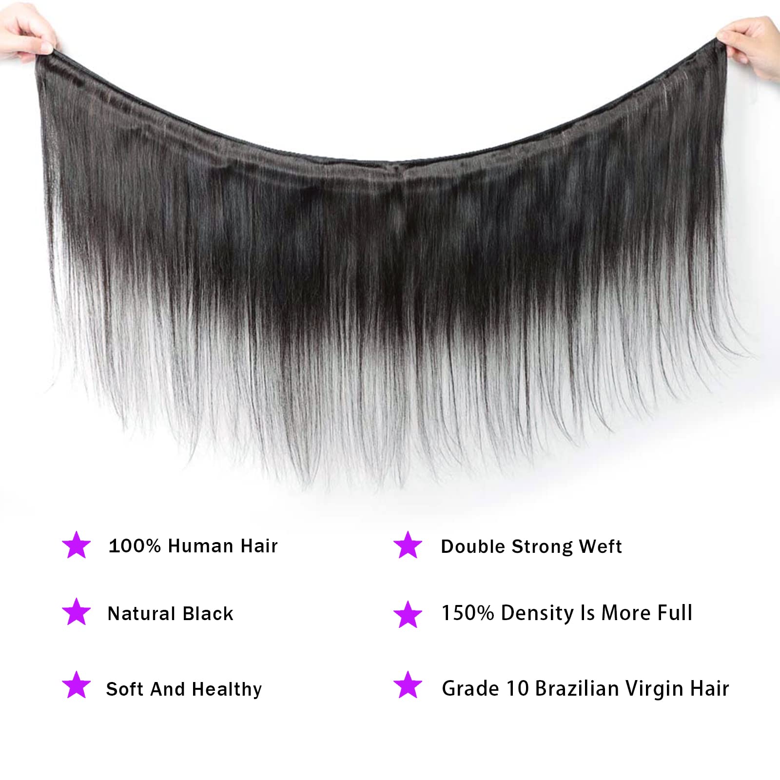Straight Bundles Human Hair (16 18 20 Inch) Human Hair 3 Bundles Brazilian Virgin Remy Black Hair Bundles Double Weft 100% Unpro