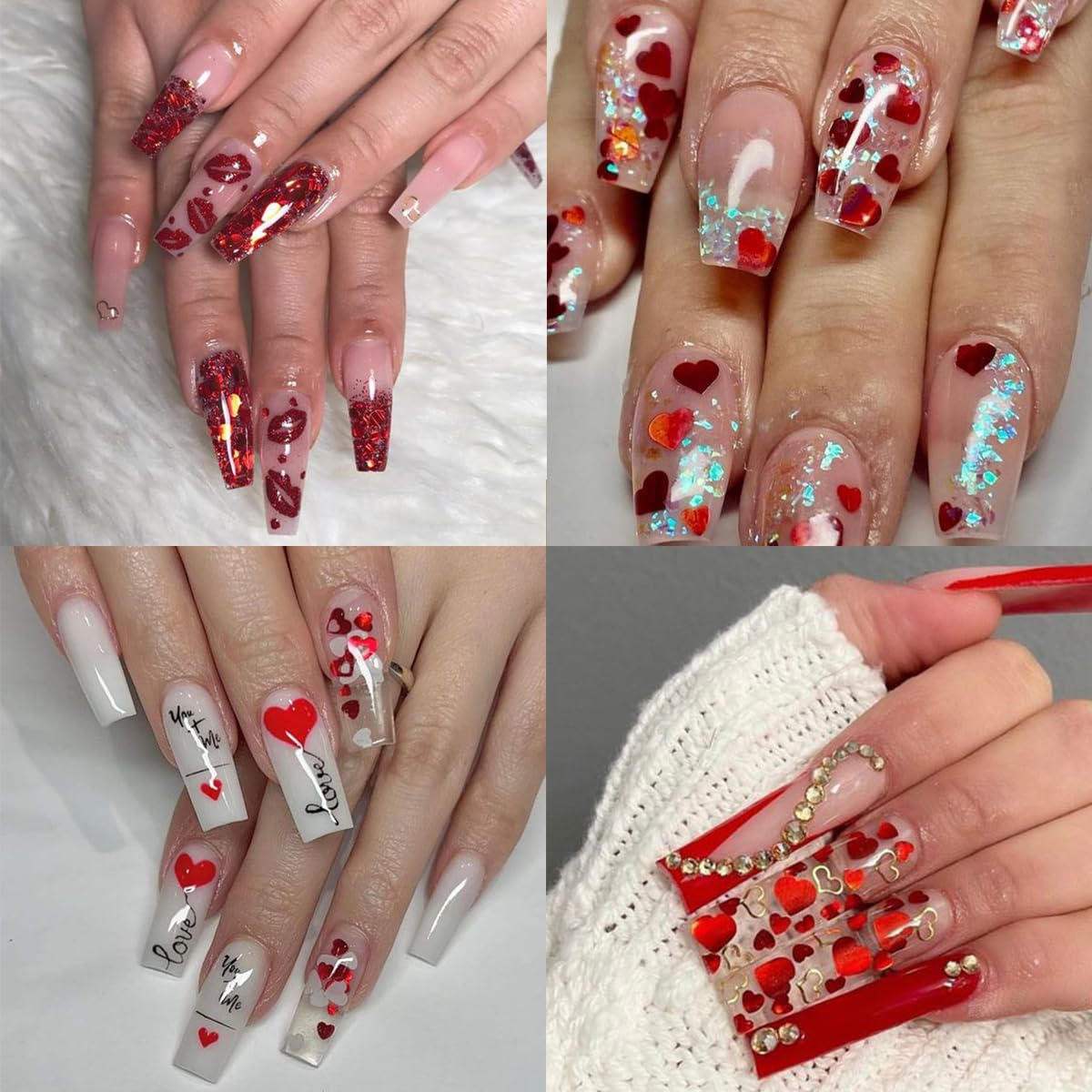 6Pcs Valentines Nail Art Glitter Flake 3D Red Nail Sequins Heart Shaped Nail Art Decoration Holographic Valentines Day Nail Glit