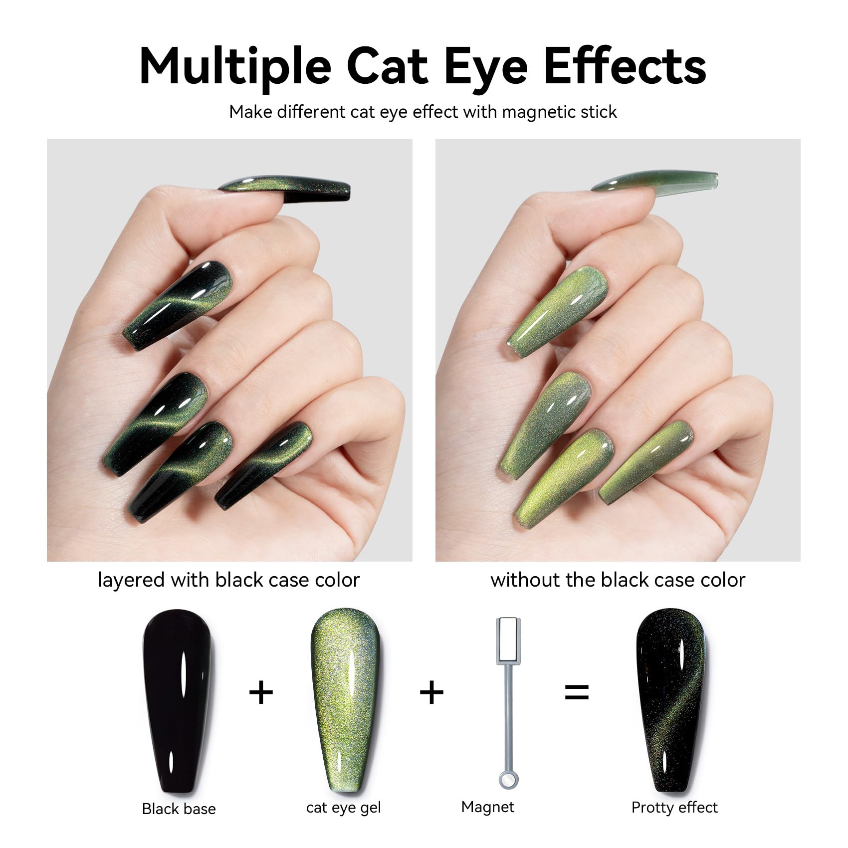 Maychao 15Ml Cat Eye Gel Nail Polish 1Pc Rainbow Green Gel Polish With Magnet Soak Off Holographic Magnetic Nail Polish For Nail