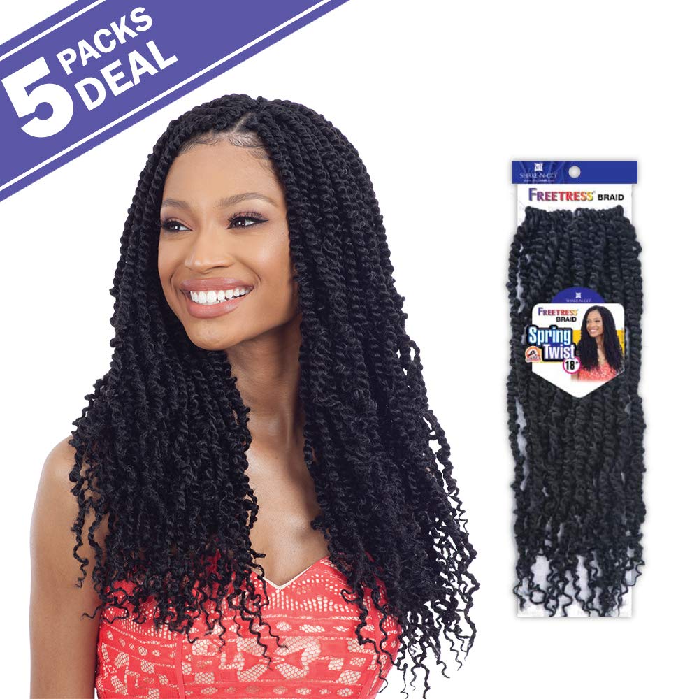 Multi Pack Deals! Freetress Crochet Braids Spring Twist 18'' (5-Pack, 1B)
