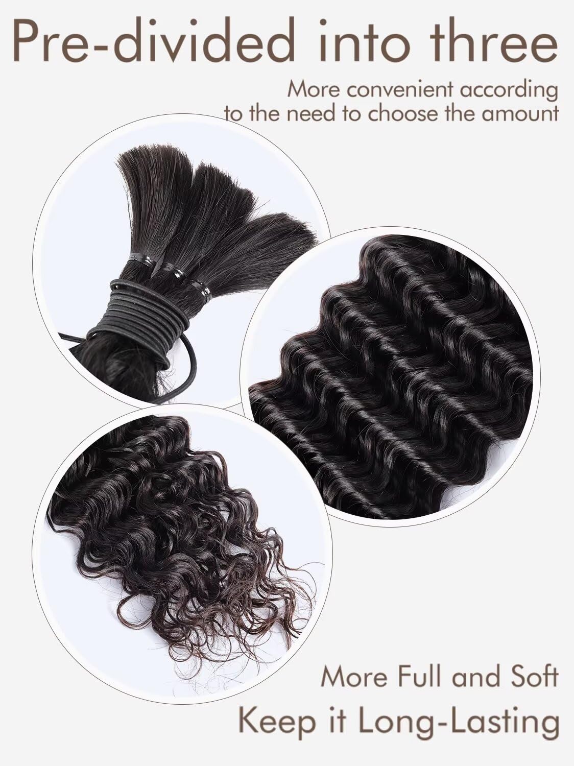 Human Braiding Hair 1 Bundle 50G 18 Inch Deep Water Wave Bulk Human Hair For Braiding No Weft 10A Brazilian Virgin Curly Human H