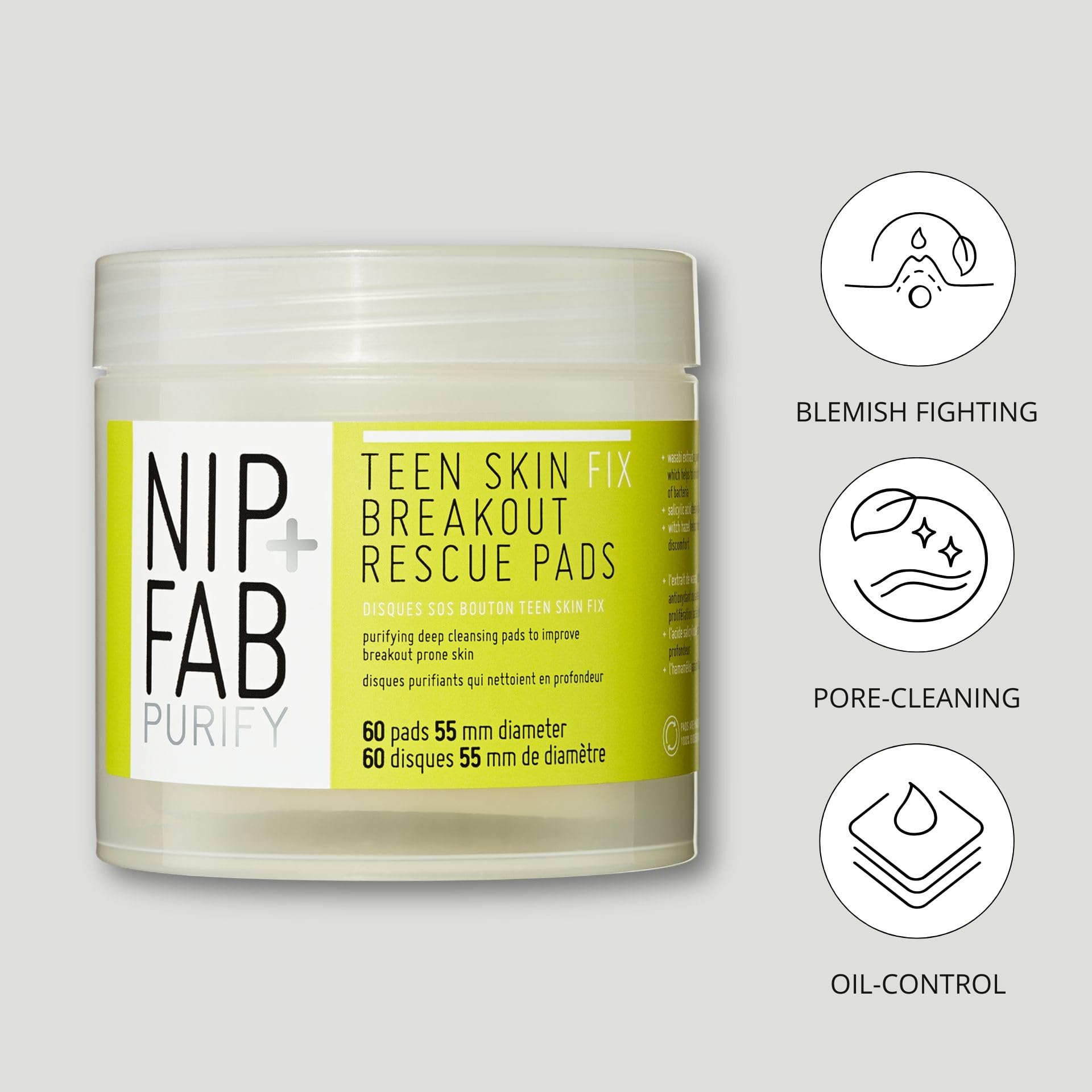 Nip + Fab Teen Skin Fix Zero Breakout Rescue Face Pads With Salicylic Acid, Witch Hazel And Antioxidant Wasabi Extract, Bha Faci