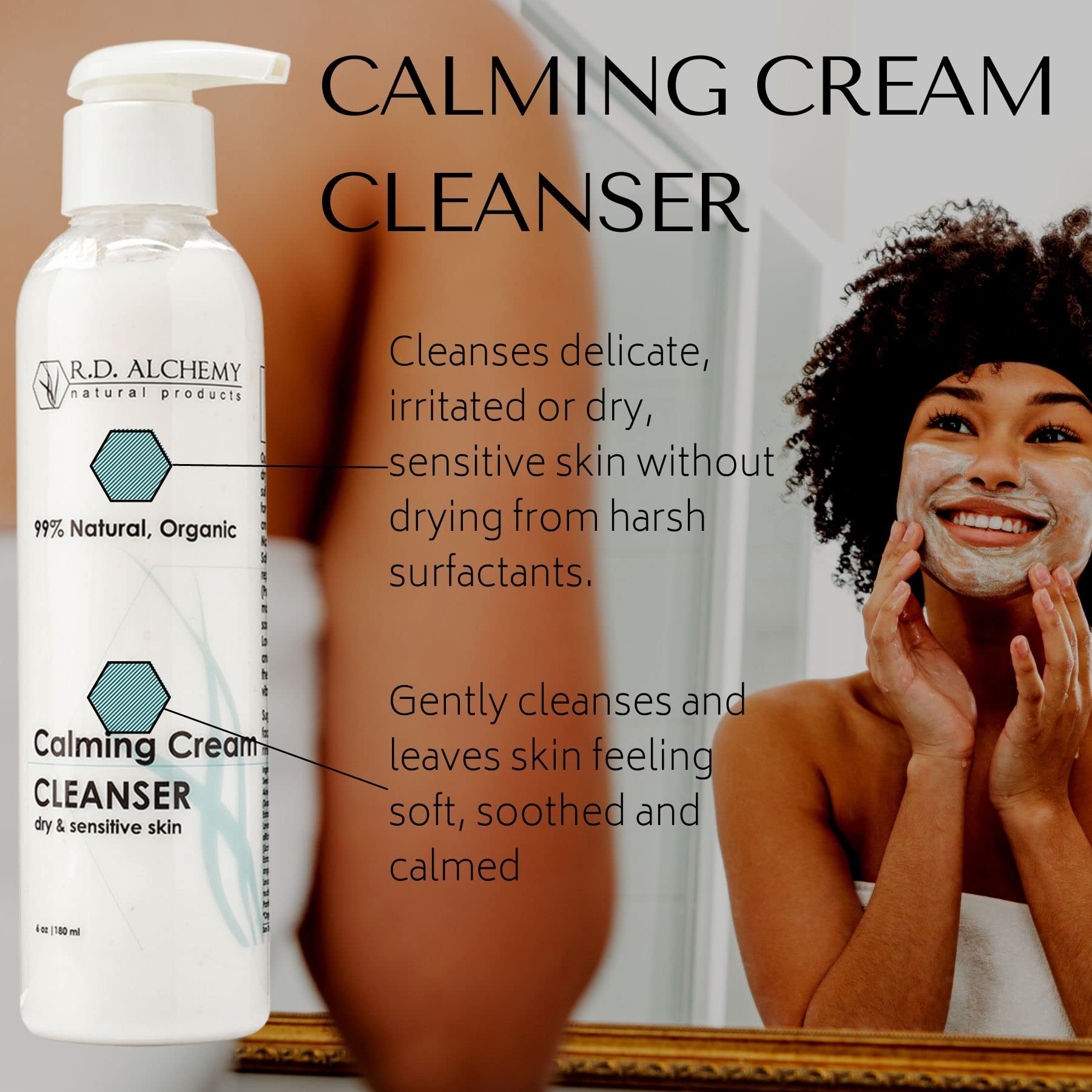 RD Alchemy - 100% Natural & Organic Calming Cream Cleanser. Sulfate Free Face Wash for Dry, Sensitive Skin - Soothing while Clea