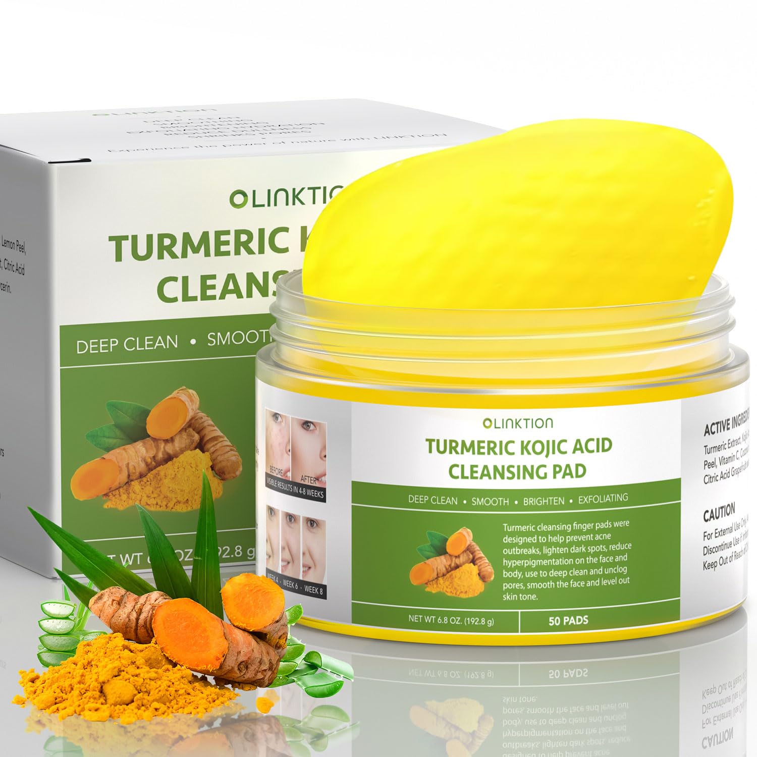 Turmeric Kojic Acid Cleansing Pads for Face & Body: Exfoliating Turmeric Face Scrub Pads for Dark Spots, Hyperpigmentation Acne 