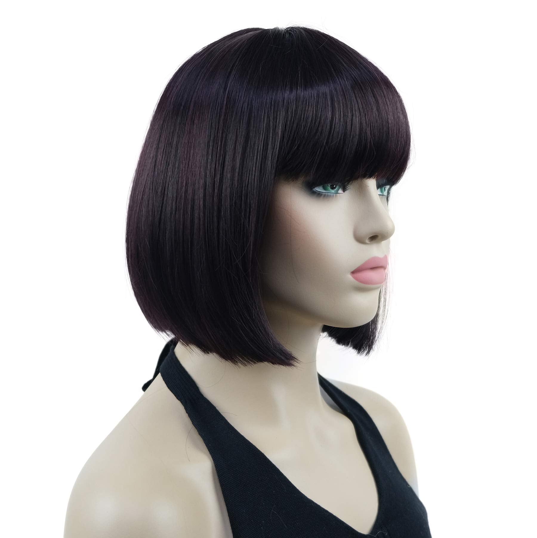 Lydell 8'' Straight Short Bob Hair Flat Bangs Cute Central Dot Skin Top Heat Resistant Synthetic Wigs (2Sp99T)
