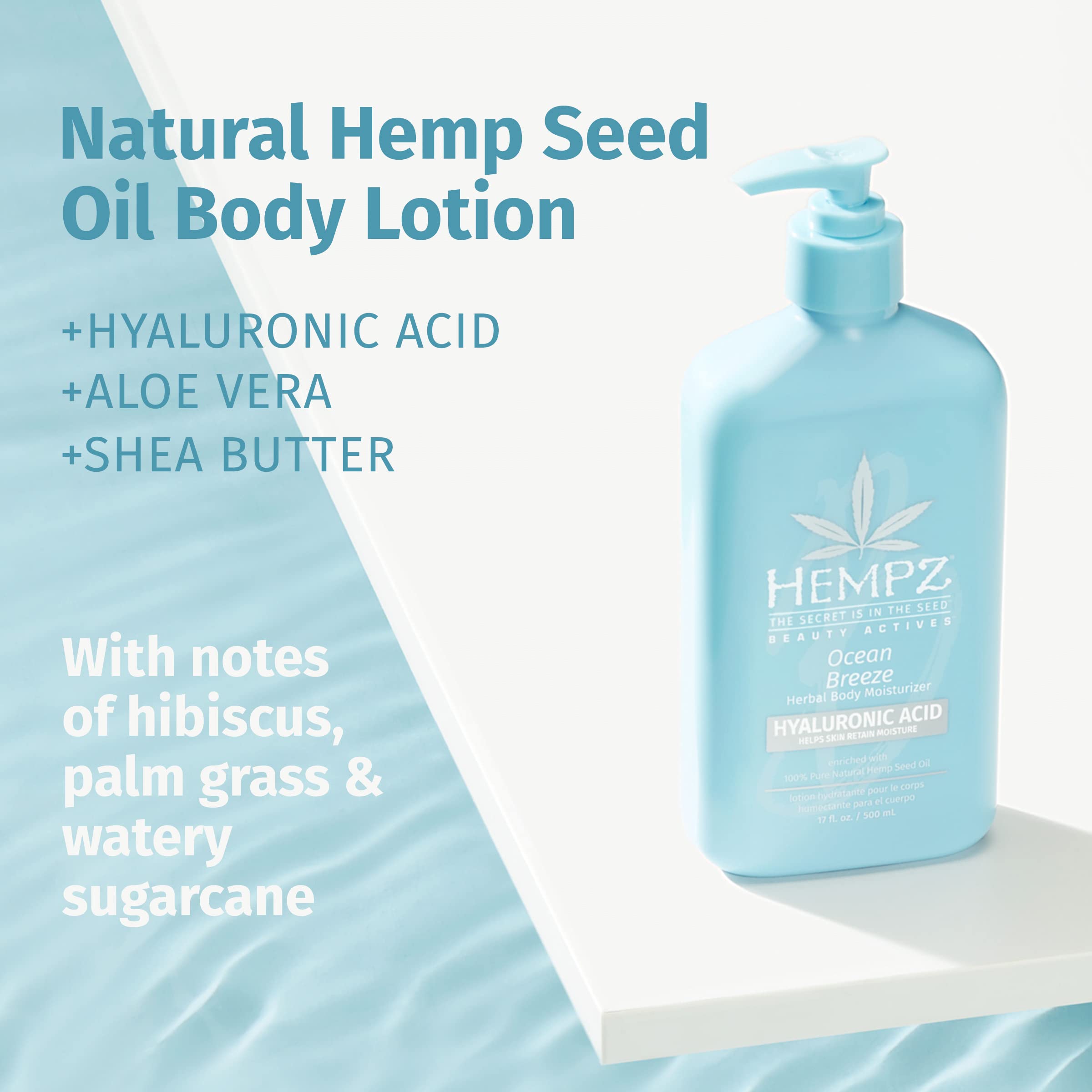 Hempz Body Lotion - Ocean Breeze Limited Edition Daily Moisturizing Cream, Shea Butter, Aloe, Body Moisturizer - Skin Care Produ