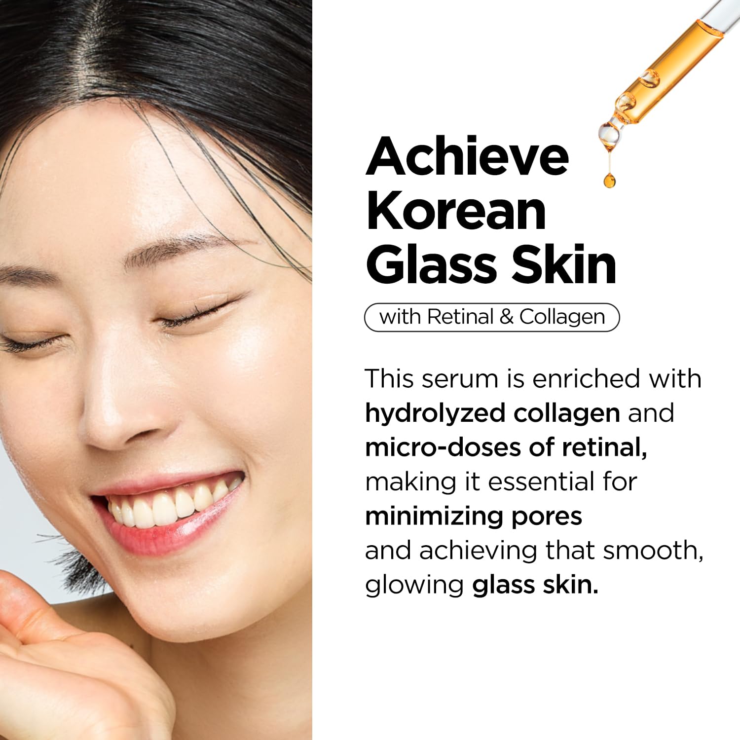 P.Calm Retinolagen Ampoule 30Ml | Pore Tightening Glass Skin Serum With Micro Dosing Retinal, Vegan Hydrolyzed Collagen, Bakuchi