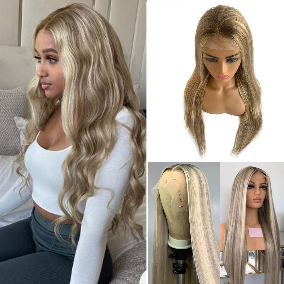 Highlights Transparent HD Lace Front Wig Human Hair Straight Honey Blonde Ombre Upgrade 4x4 Lace Front Wig Human Hair Pre Plucke