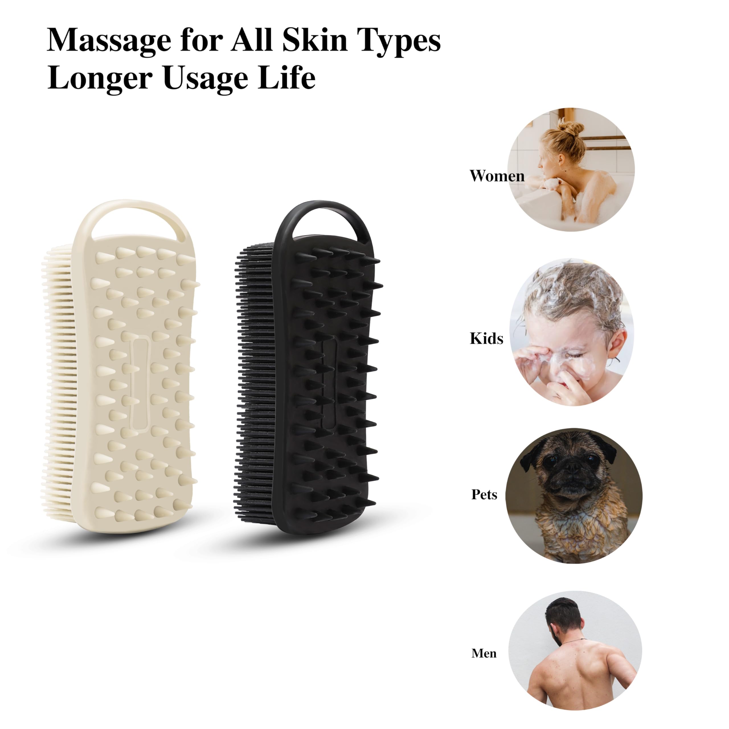 2 Pc Silicone Exfoliating Body Scrubber, 2 In 1 Silicone Body Shampoo Brush, Soft Silicone Loofah For Sensitive Skin, Shower Sil