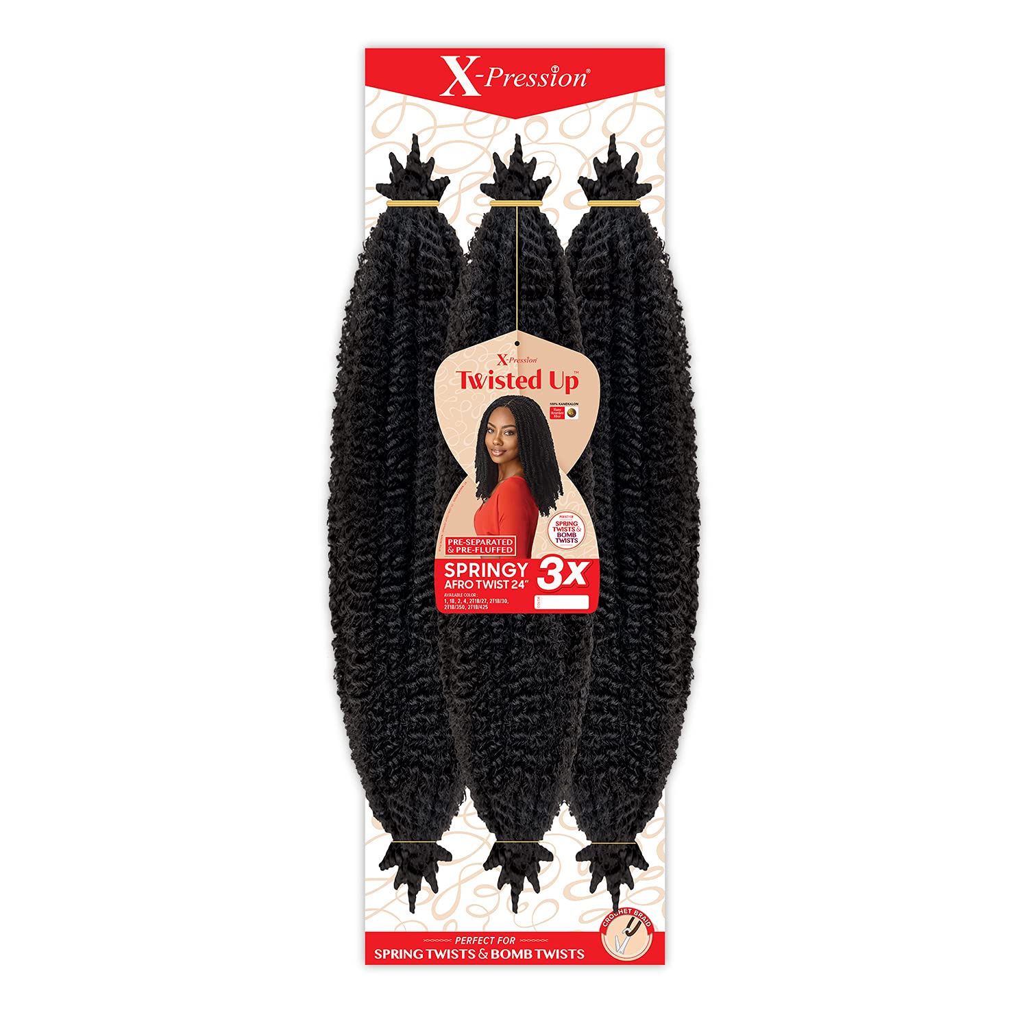 Outre Crochet Braids X-Pression Twisted Up 3X Springy Afro Twist 24'' (3-pack, 2T4/30)